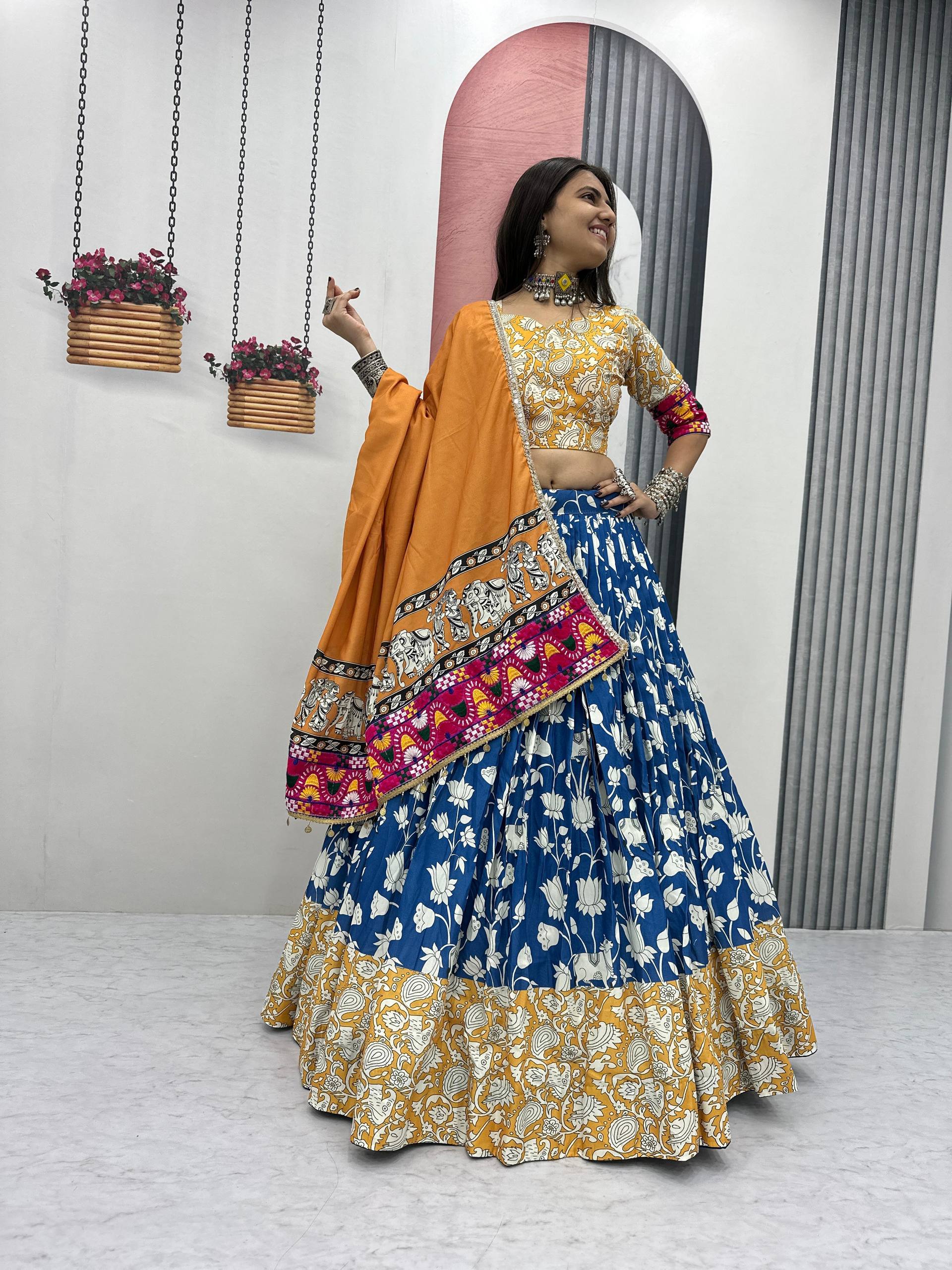 Navratri Special Kalamkari Lehenga Choli Set - 6 Meter Flare
