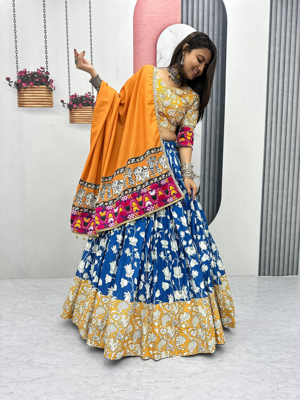 Navratri Special Kalamkari Lehenga Choli Set - 6 Meter Flare