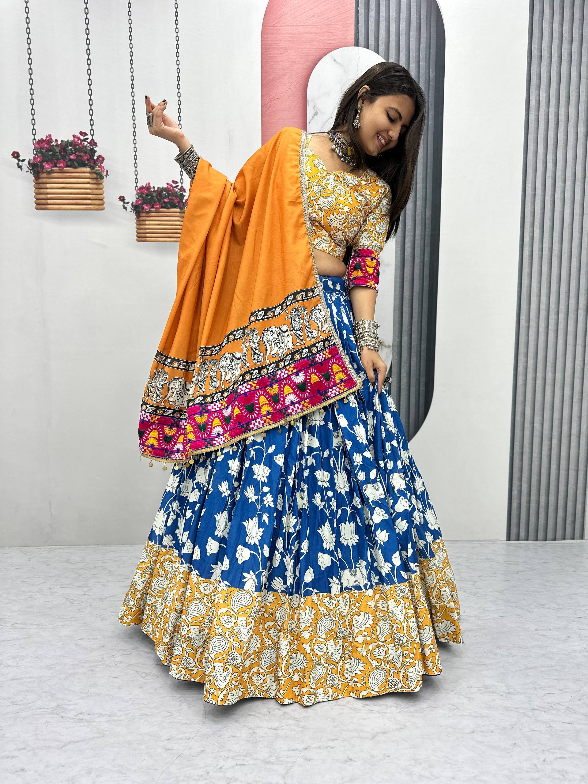 Navratri Special Kalamkari Lehenga Choli Set - 6 Meter Flare