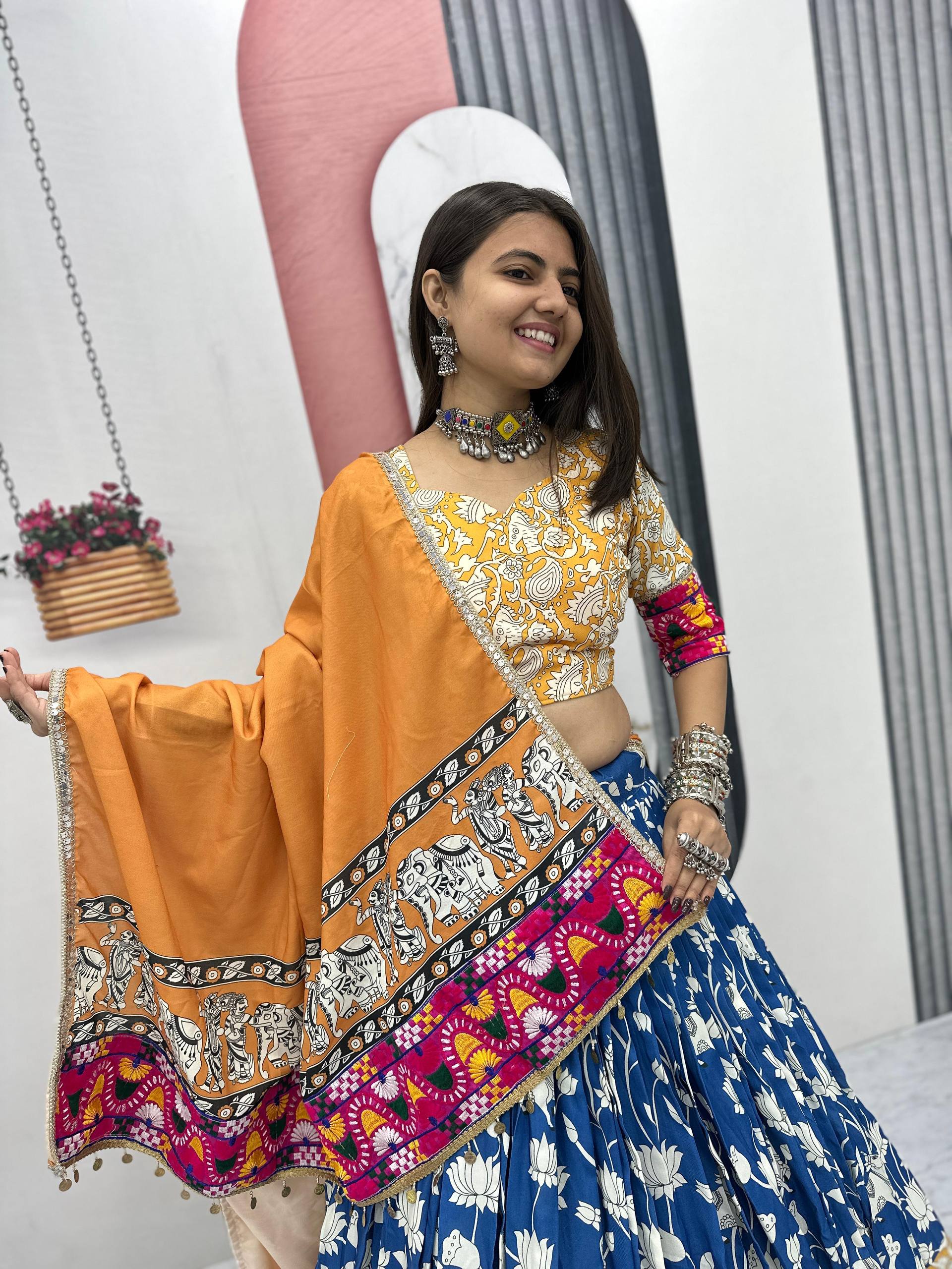 Navratri Special Kalamkari Lehenga Choli Set - 6 Meter Flare