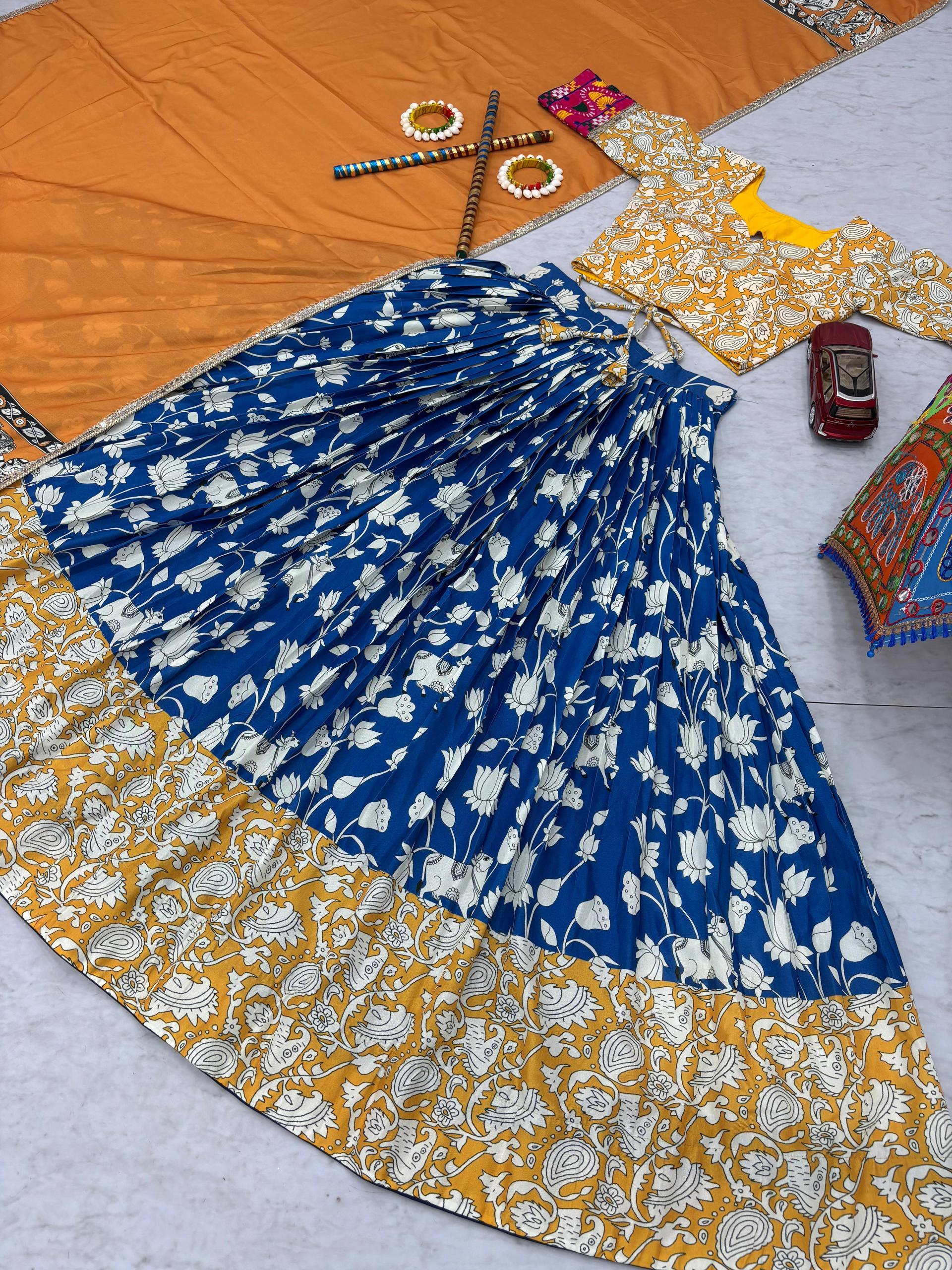 Navratri Special Kalamkari Lehenga Choli Set - 6 Meter Flare