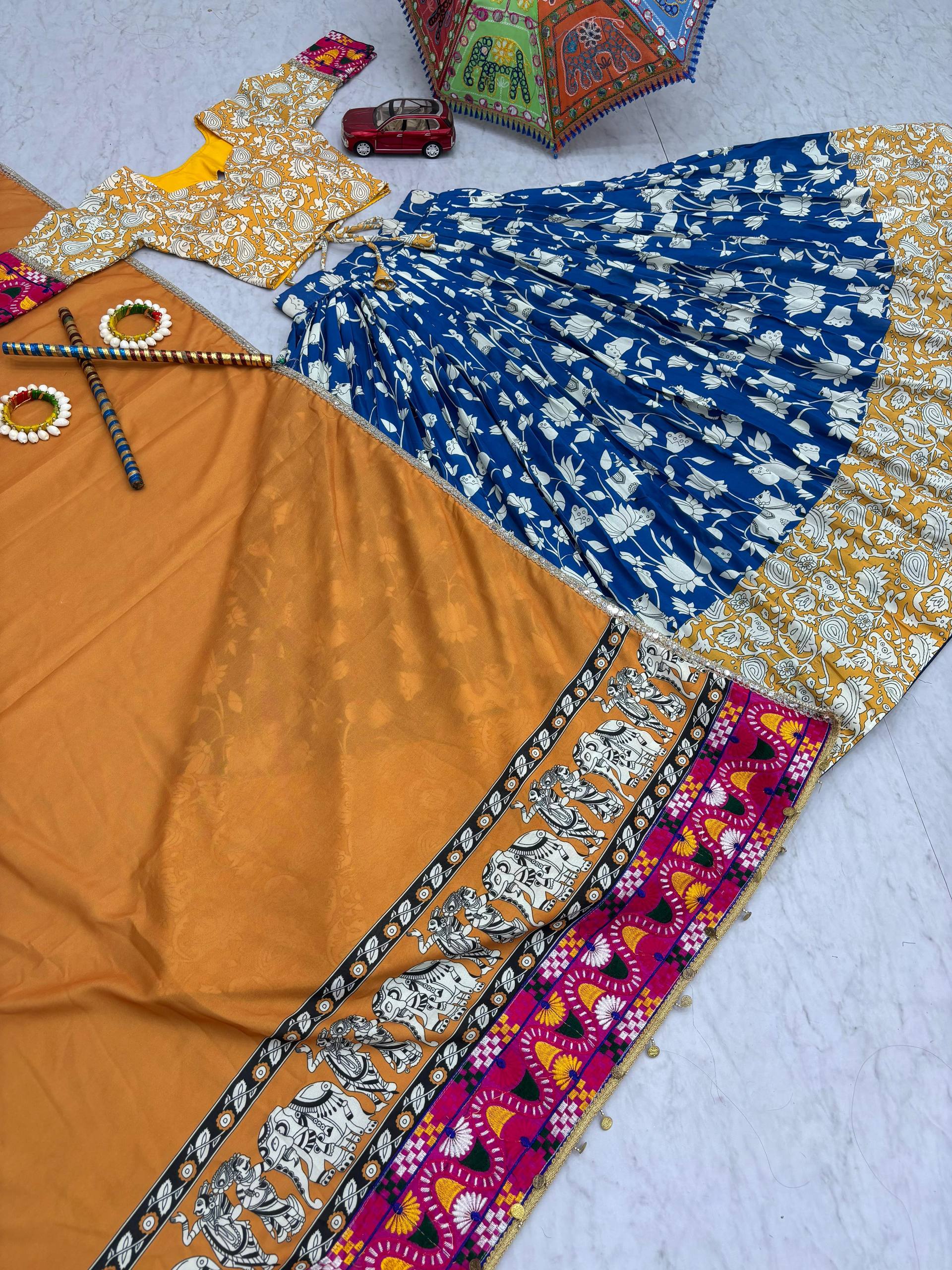 Navratri Special Kalamkari Lehenga Choli Set - 6 Meter Flare