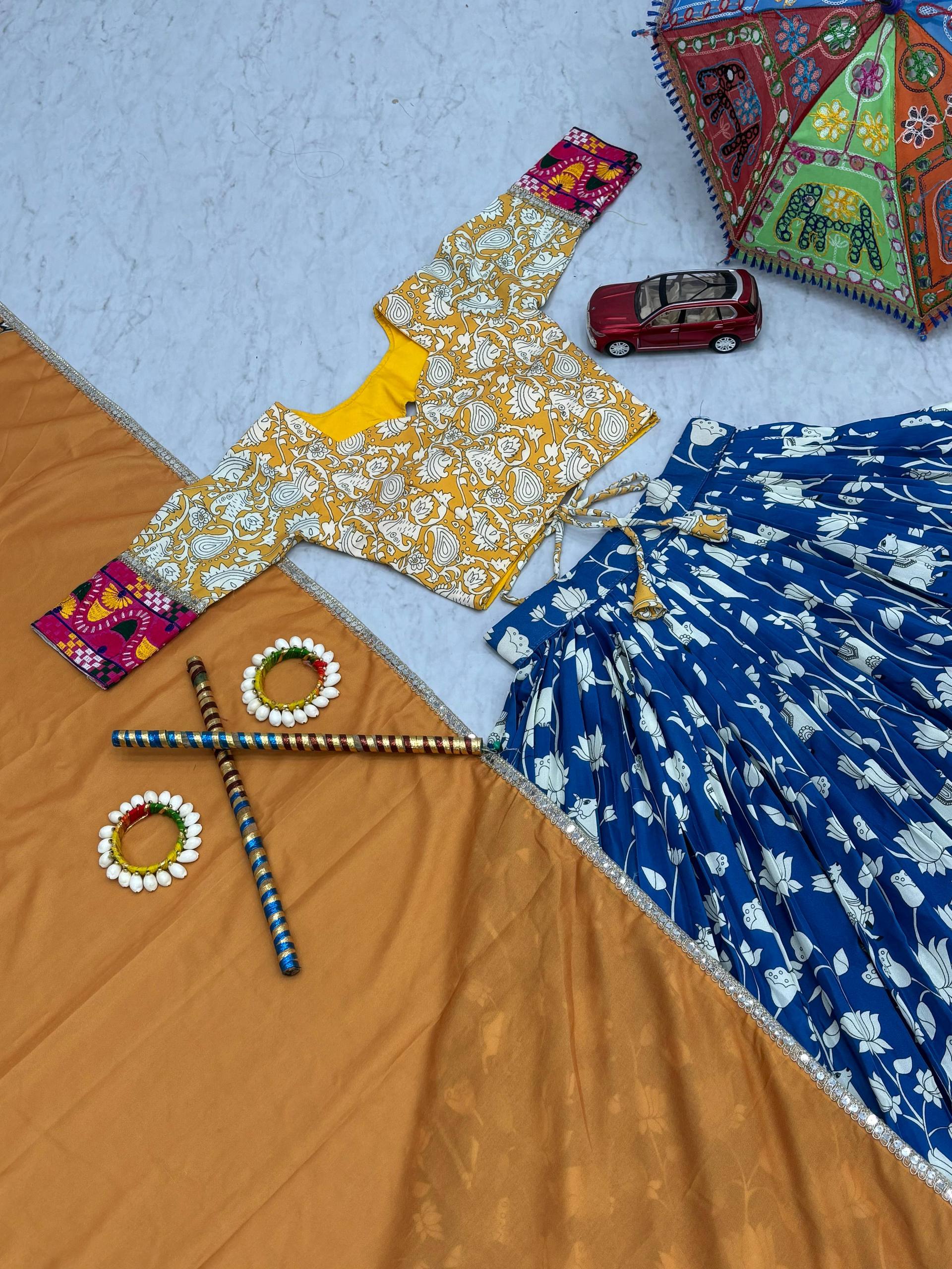 Navratri Special Kalamkari Lehenga Choli Set - 6 Meter Flare