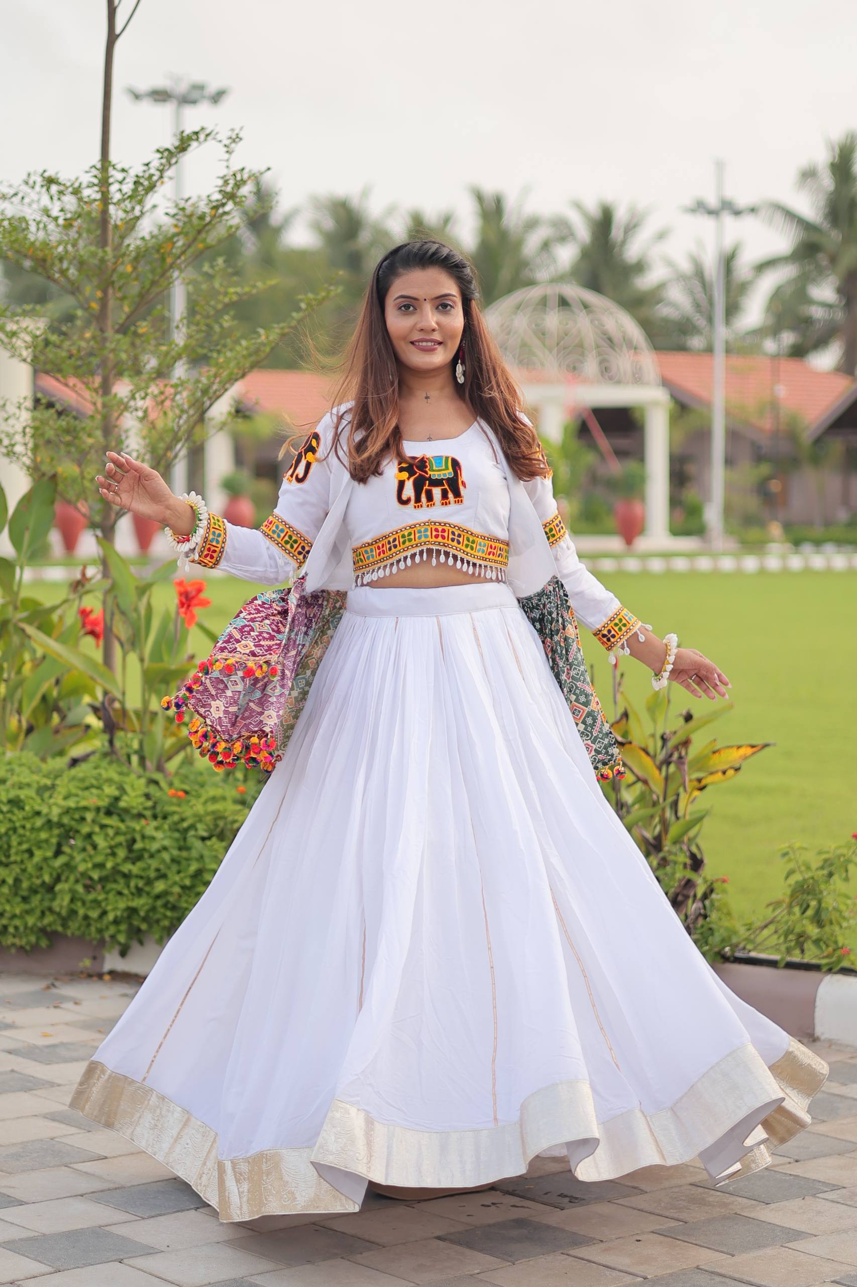 Navratri Special Gamthi Work Lehenga Choli - 6 Meter Flare