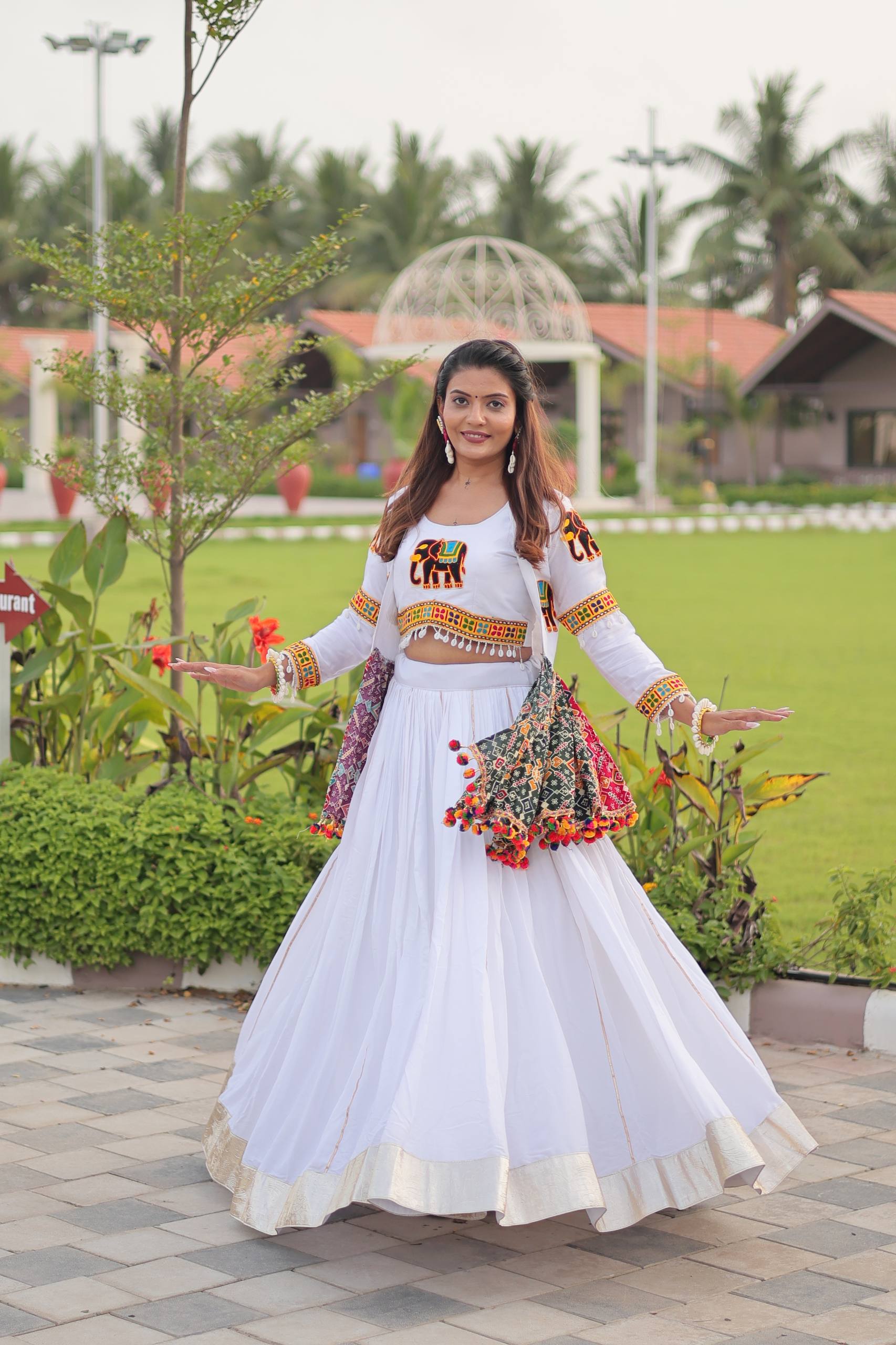 Navratri Special Gamthi Work Lehenga Choli - 6 Meter Flare
