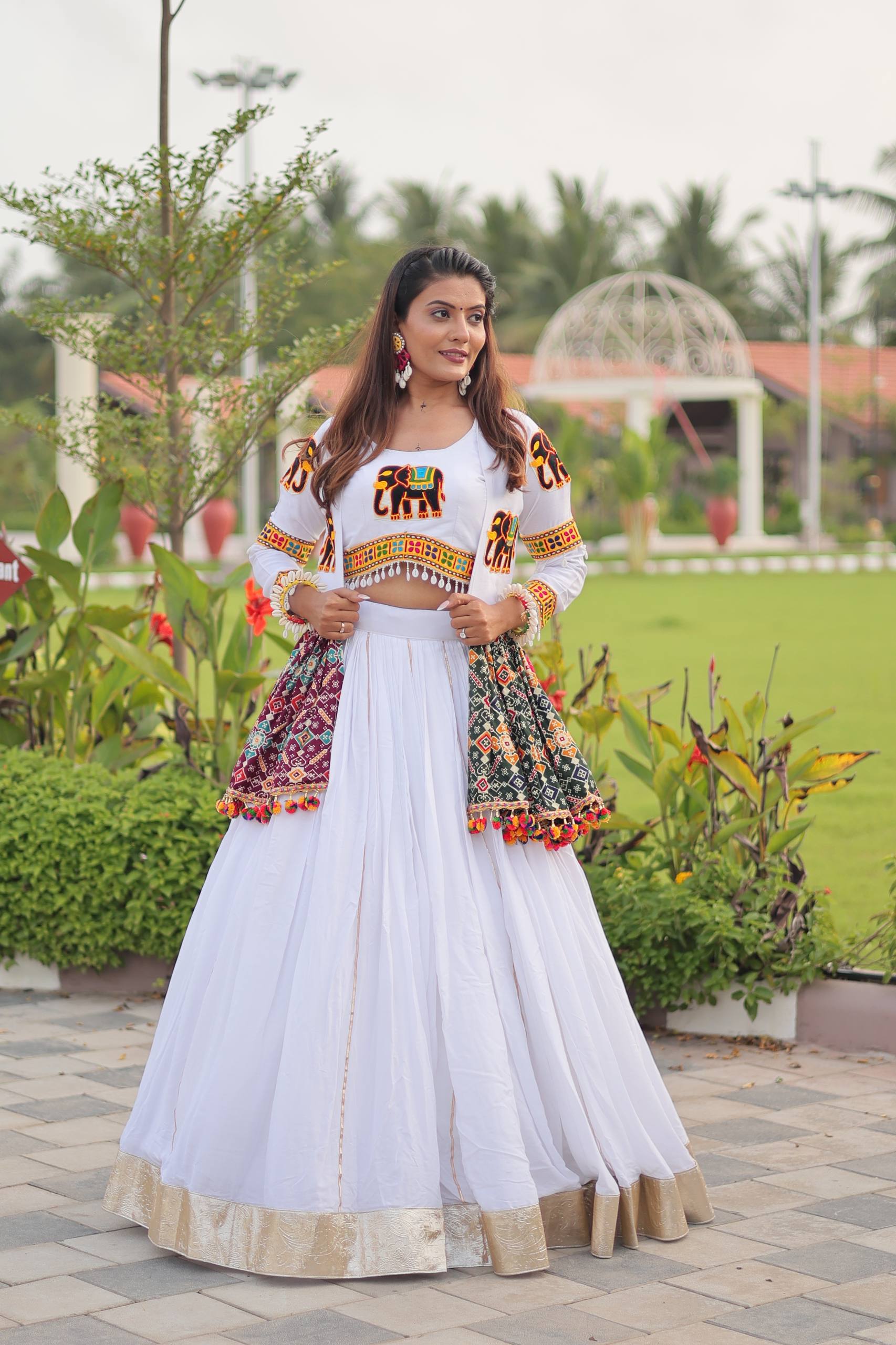 Navratri Special Gamthi Work Lehenga Choli - 6 Meter Flare