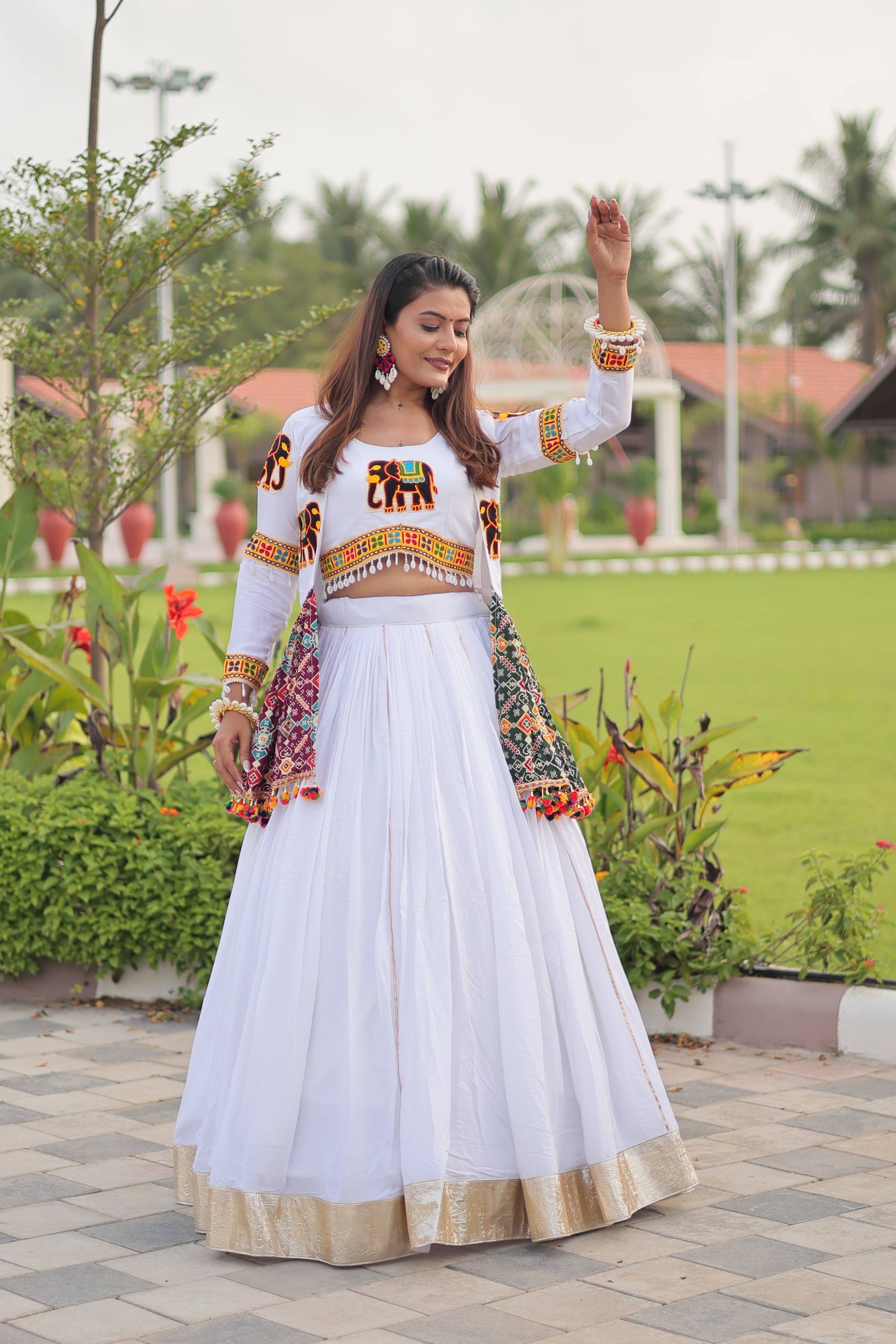 Navratri Special Gamthi Work Lehenga Choli - 6 Meter Flare