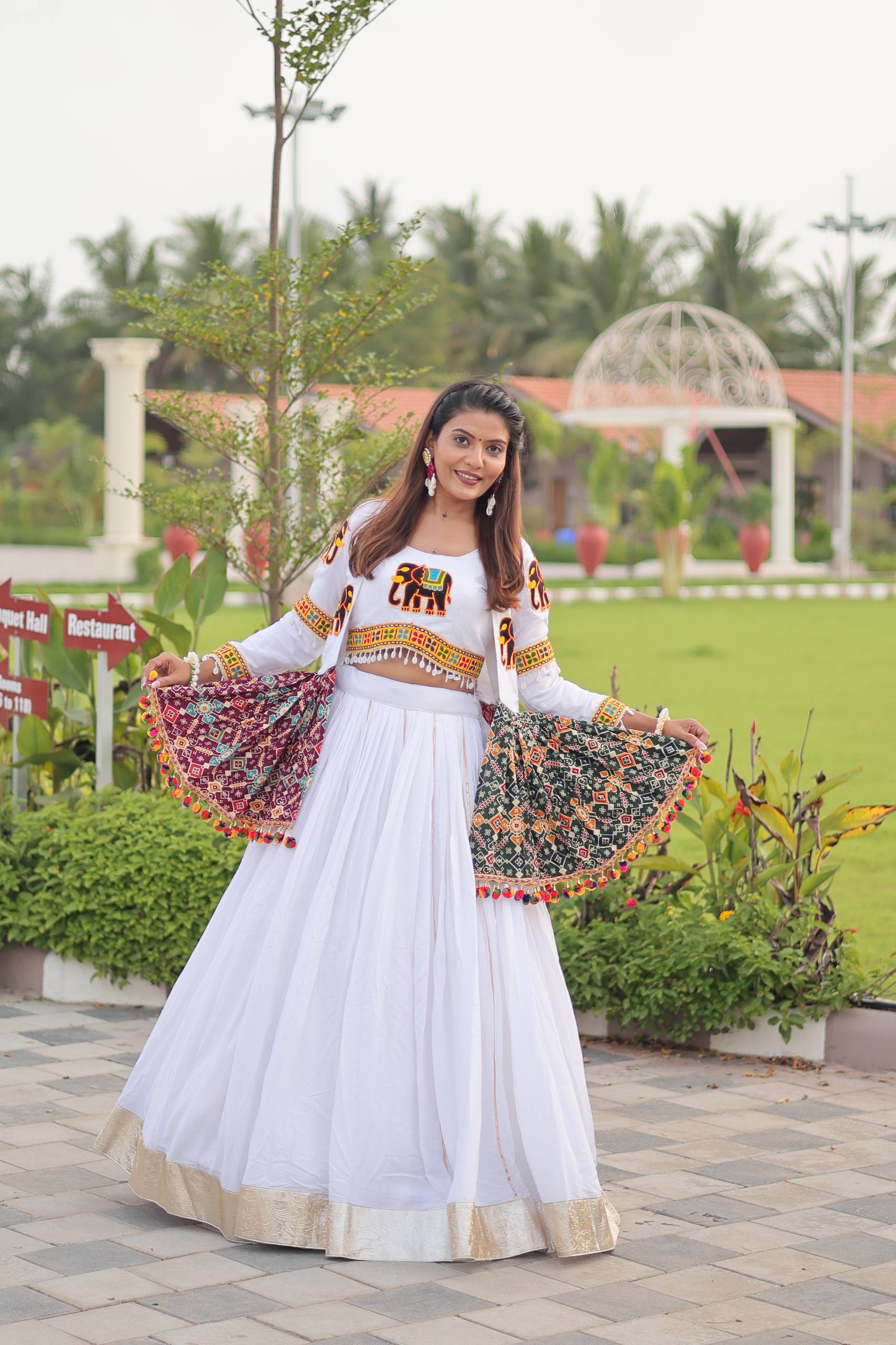 Navratri Special Gamthi Work Lehenga Choli - 6 Meter Flare