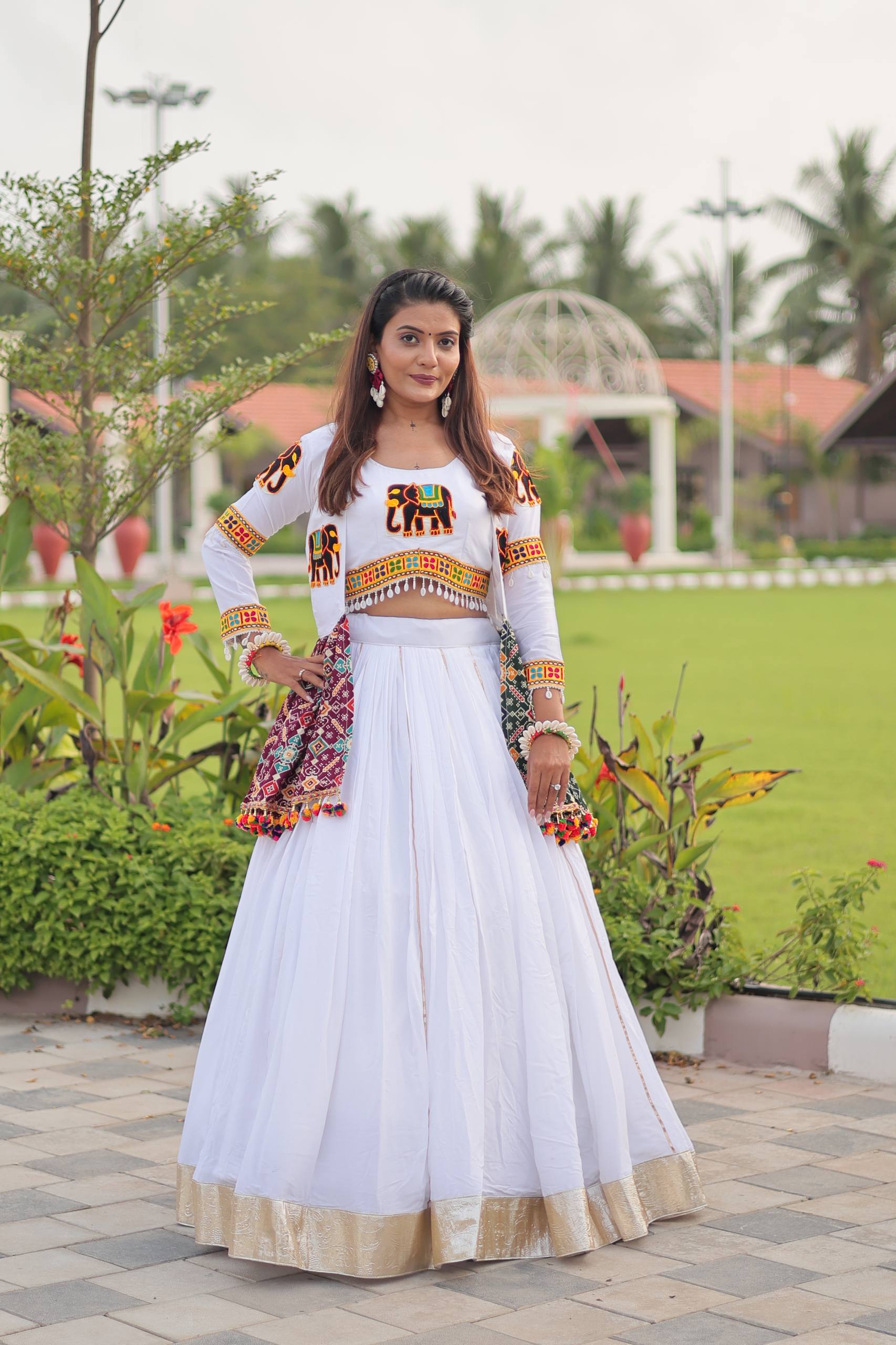 Navratri Special Gamthi Work Lehenga Choli - 6 Meter Flare
