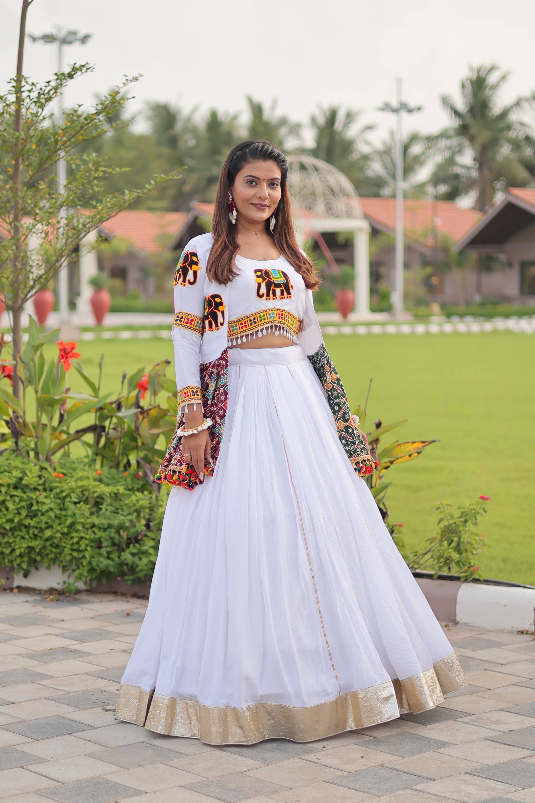 Navratri Special Gamthi Work Lehenga Choli - 6 Meter Flare
