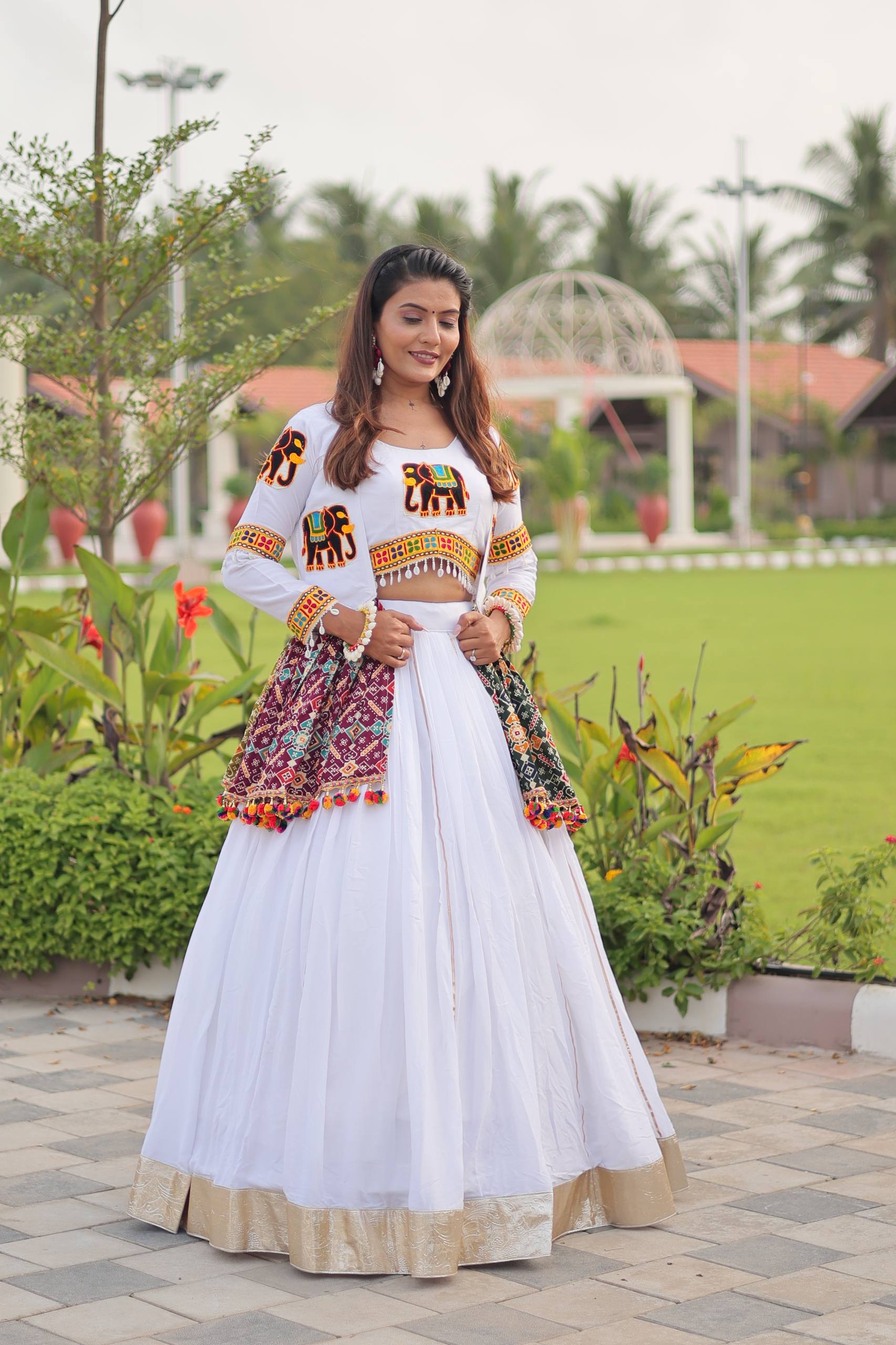 Navratri Special Gamthi Work Lehenga Choli - 6 Meter Flare