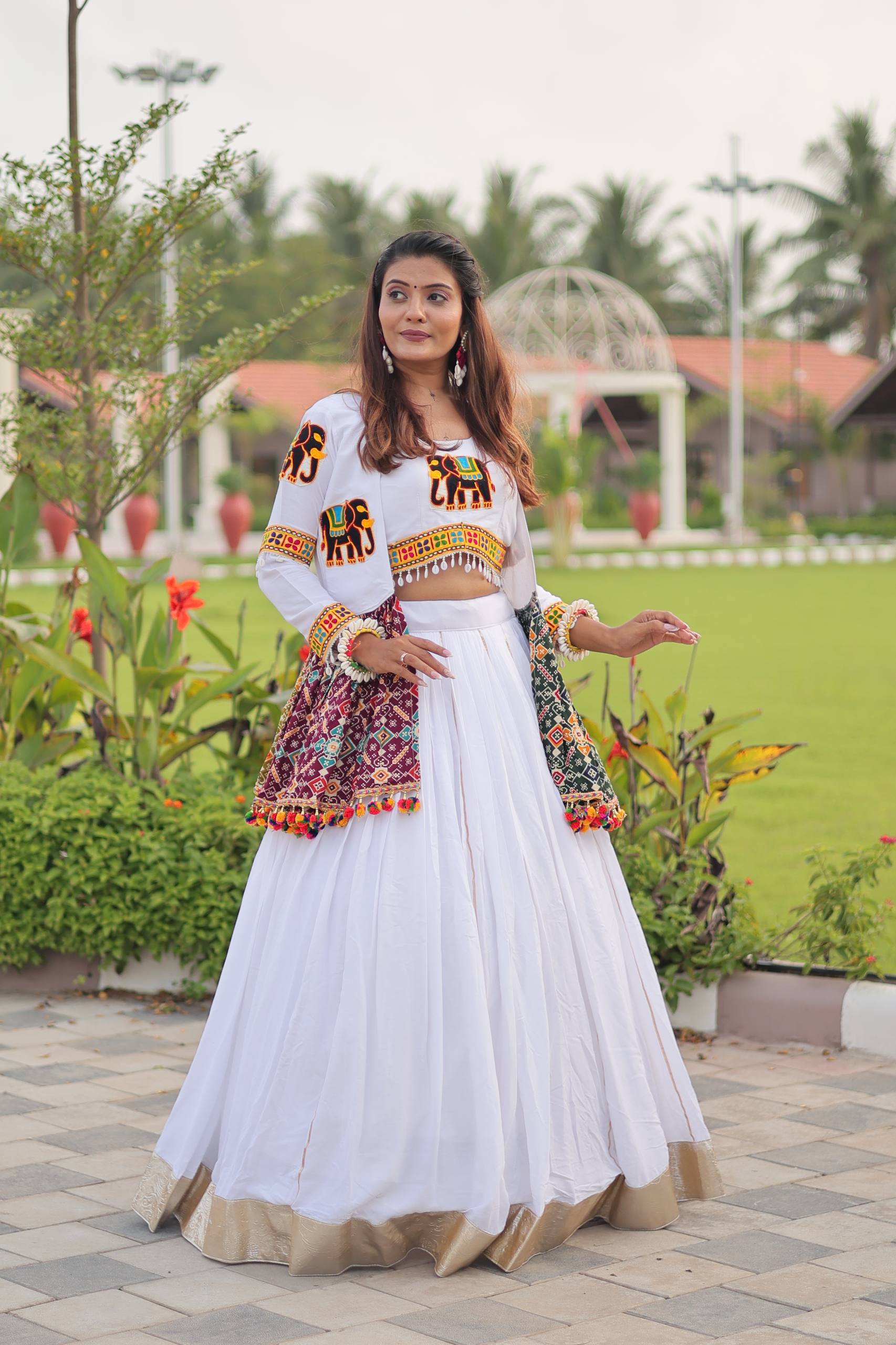 Navratri Special Gamthi Work Lehenga Choli - 6 Meter Flare