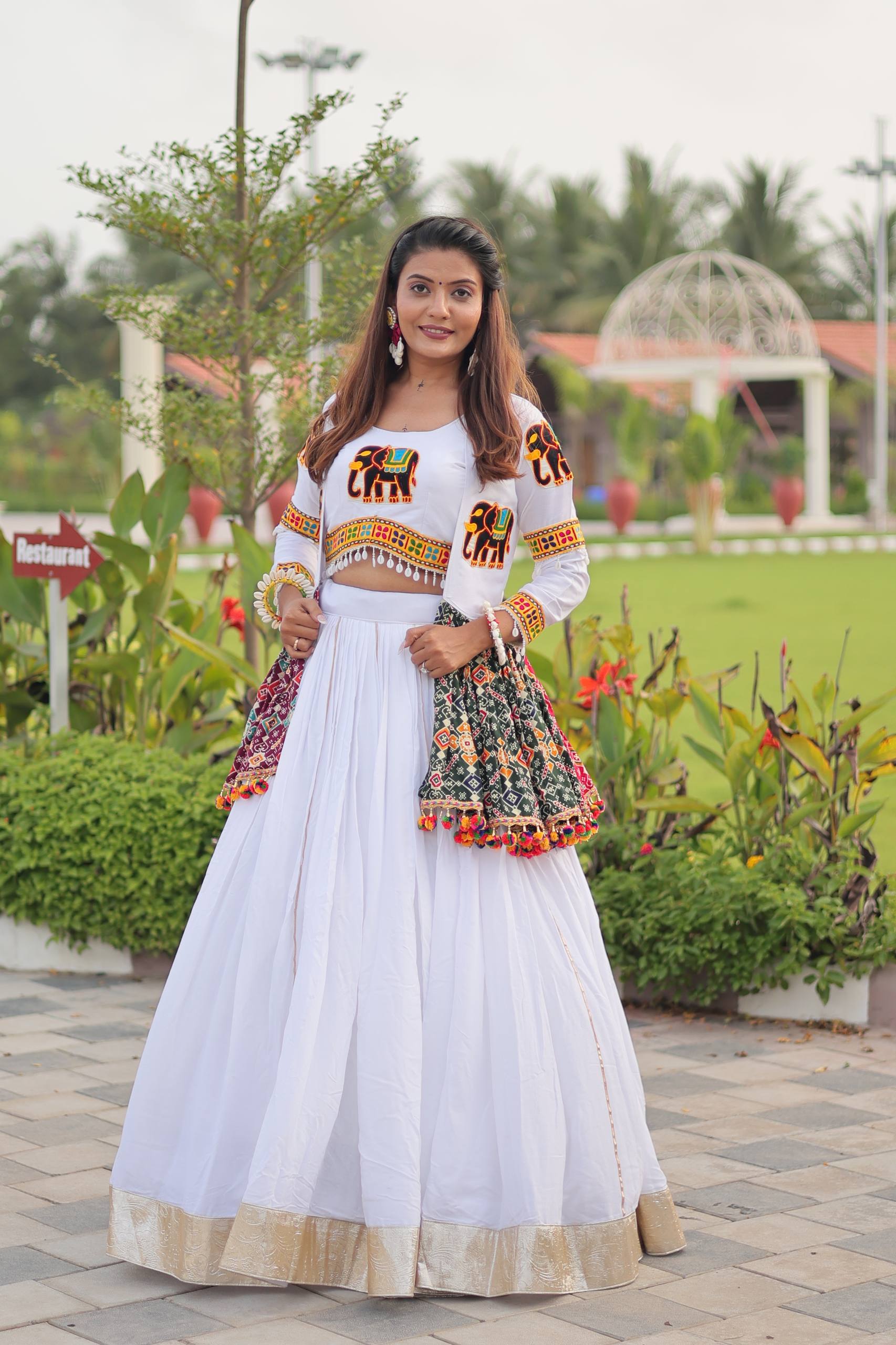 Navratri Special Gamthi Work Lehenga Choli - 6 Meter Flare