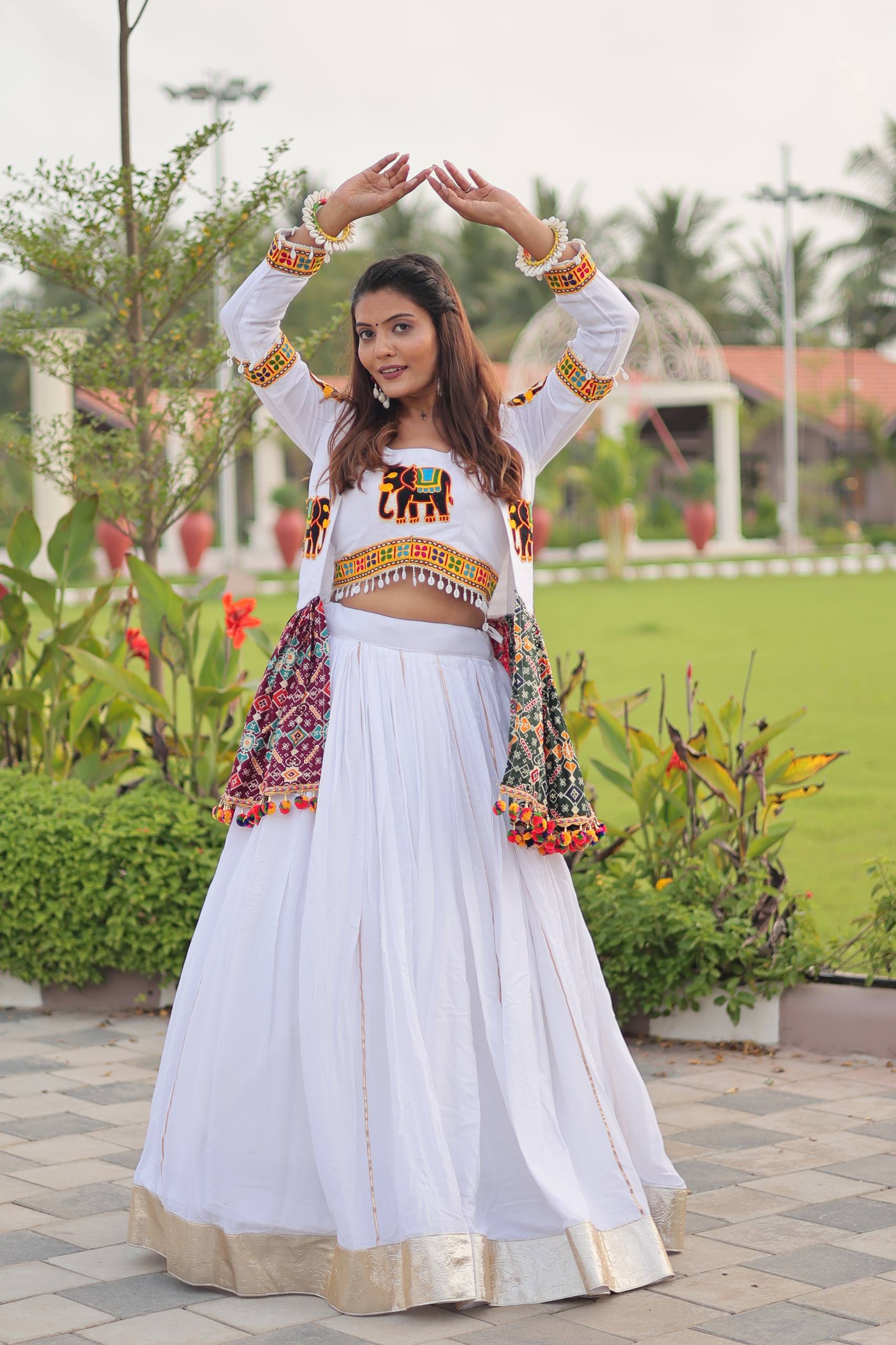 Navratri Special Gamthi Work Lehenga Choli - 6 Meter Flare