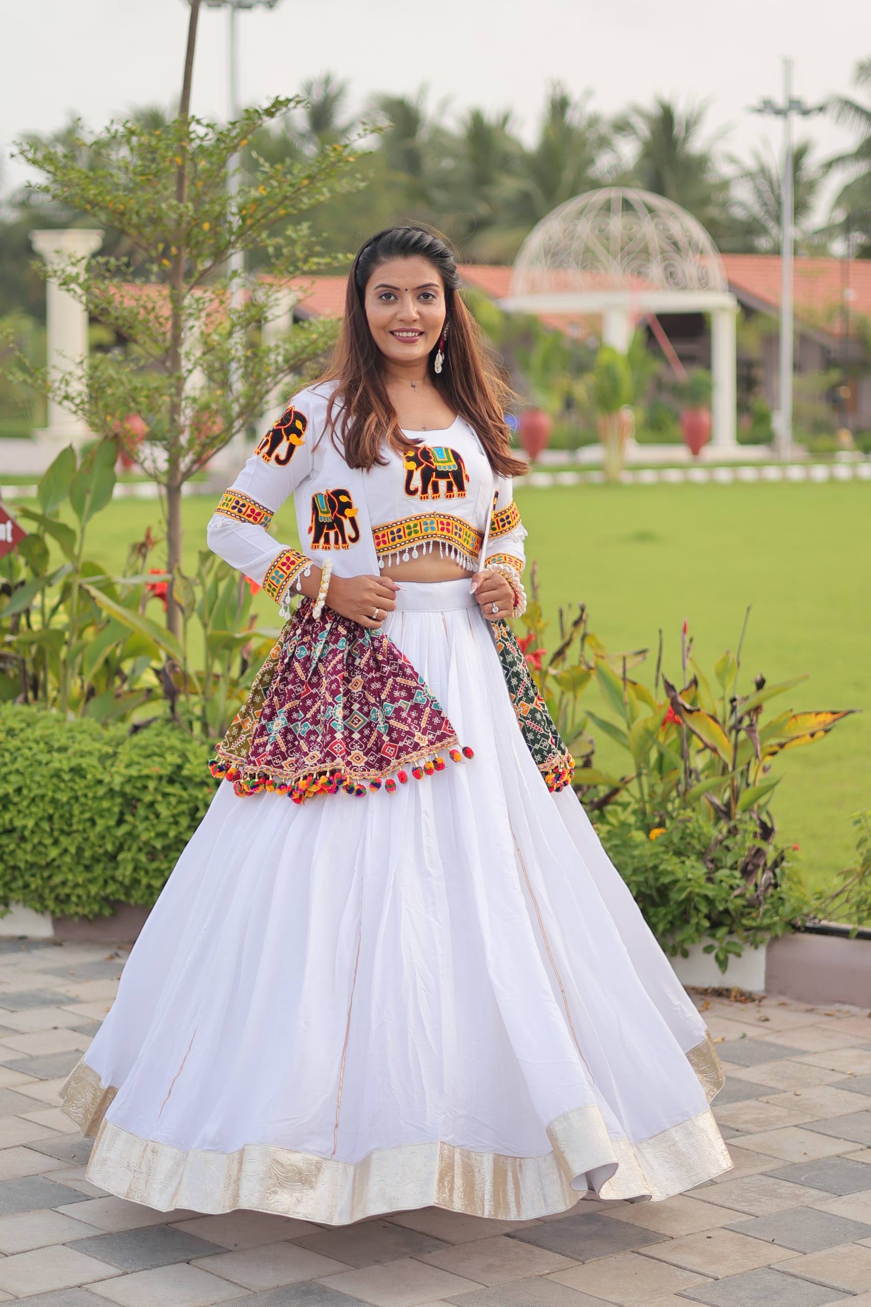 Navratri Special Gamthi Work Lehenga Choli - 6 Meter Flare