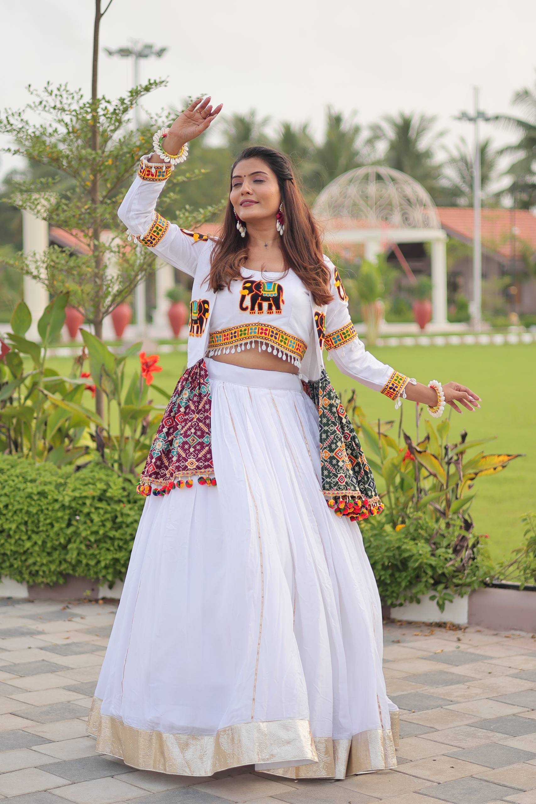Navratri Special Gamthi Work Lehenga Choli - 6 Meter Flare
