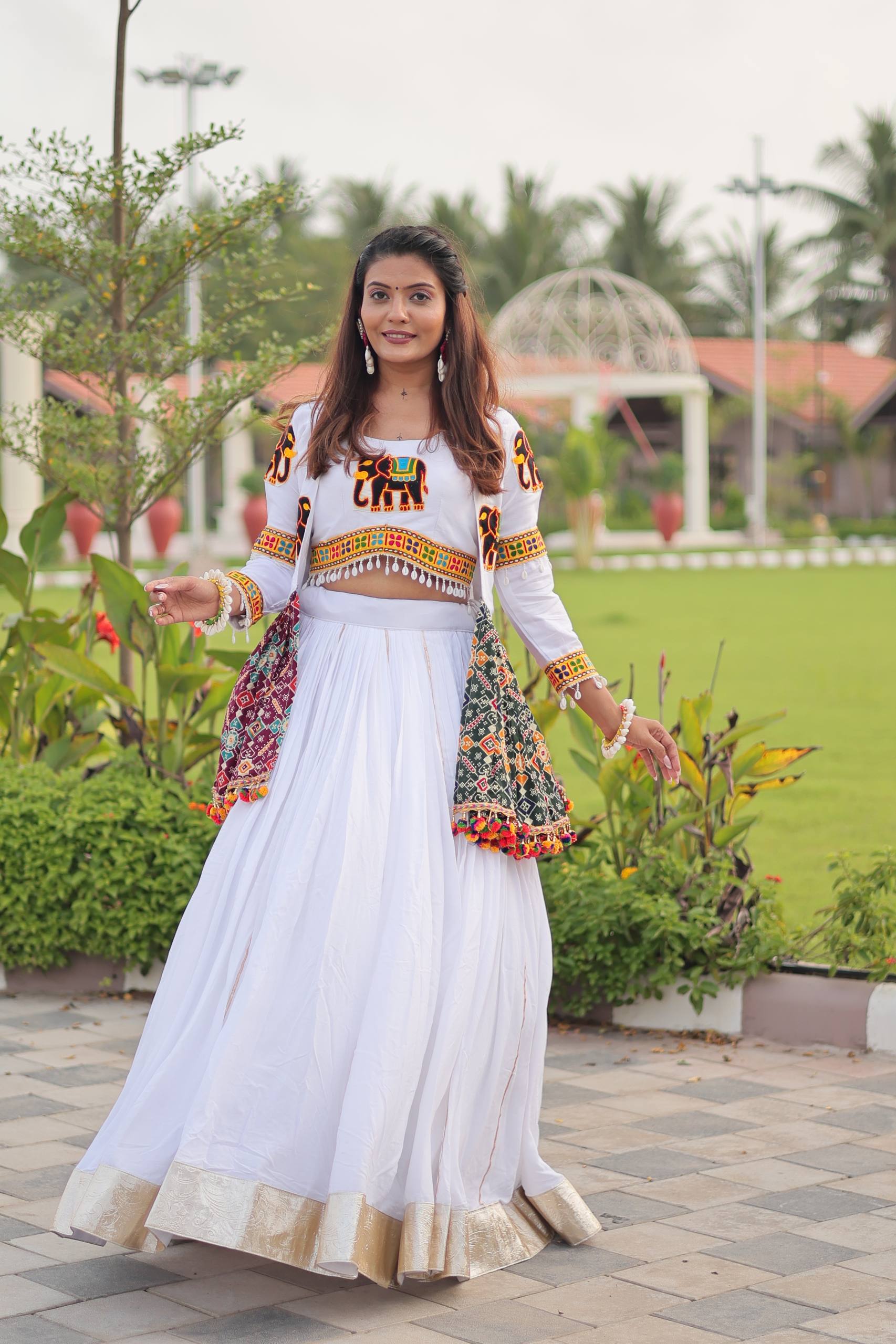 Navratri Special Gamthi Work Lehenga Choli - 6 Meter Flare