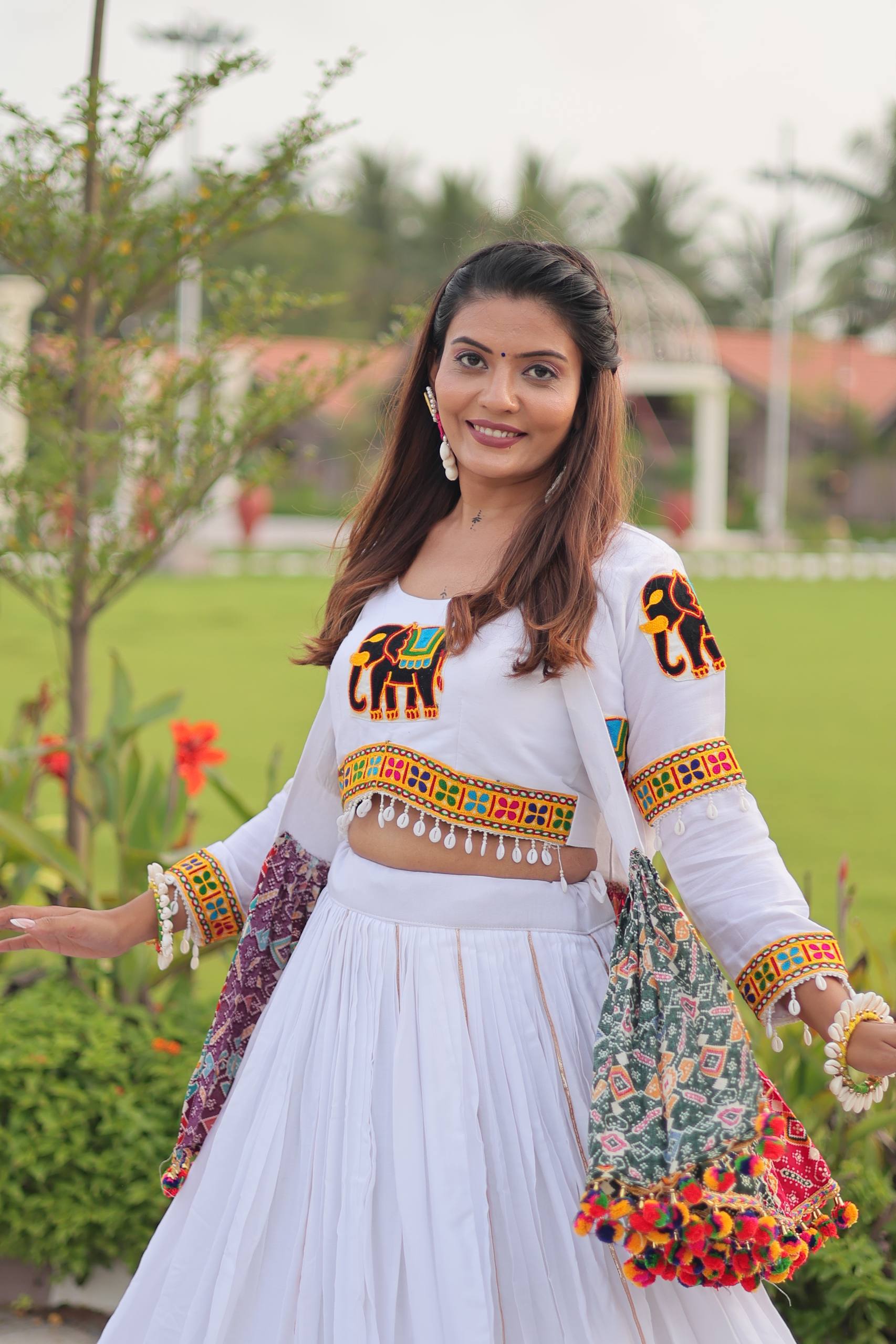 Navratri Special Gamthi Work Lehenga Choli - 6 Meter Flare