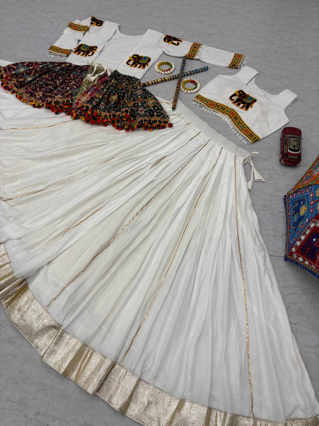 Navratri Special Gamthi Work Lehenga Choli - 6 Meter Flare