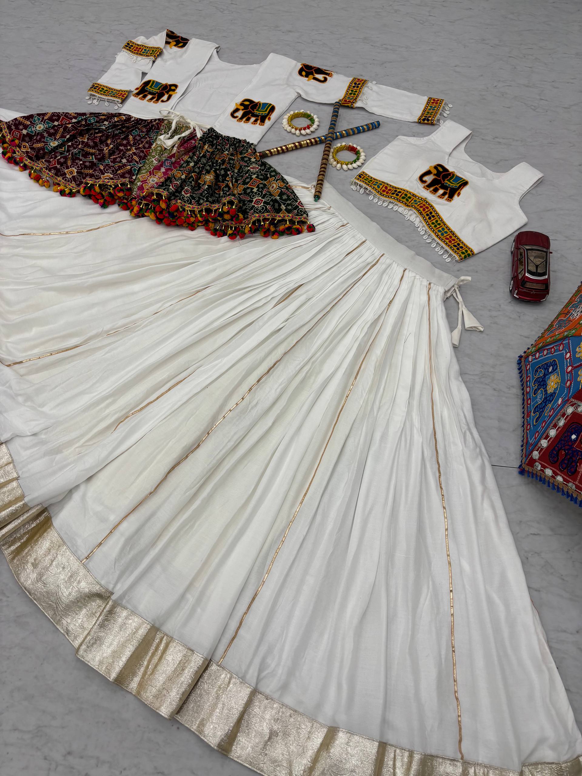 Navratri Special Gamthi Work Lehenga Choli - 6 Meter Flare