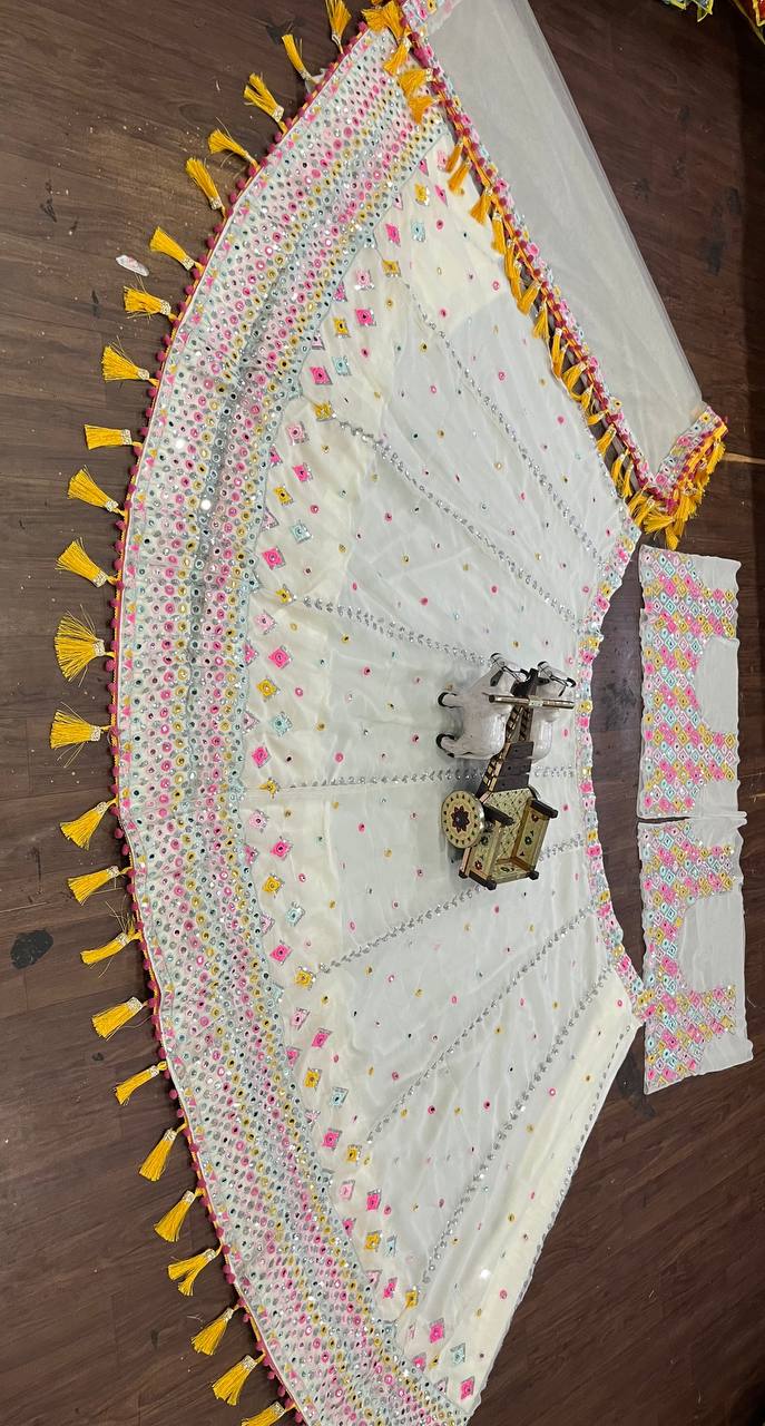 Ivory Tassel Mirror Embroidered Lehenga Choli