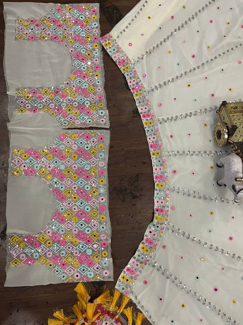 Heavy Real Mirror Embroidered Fox Georgette Lehenga Set – Glam Wedding Edition