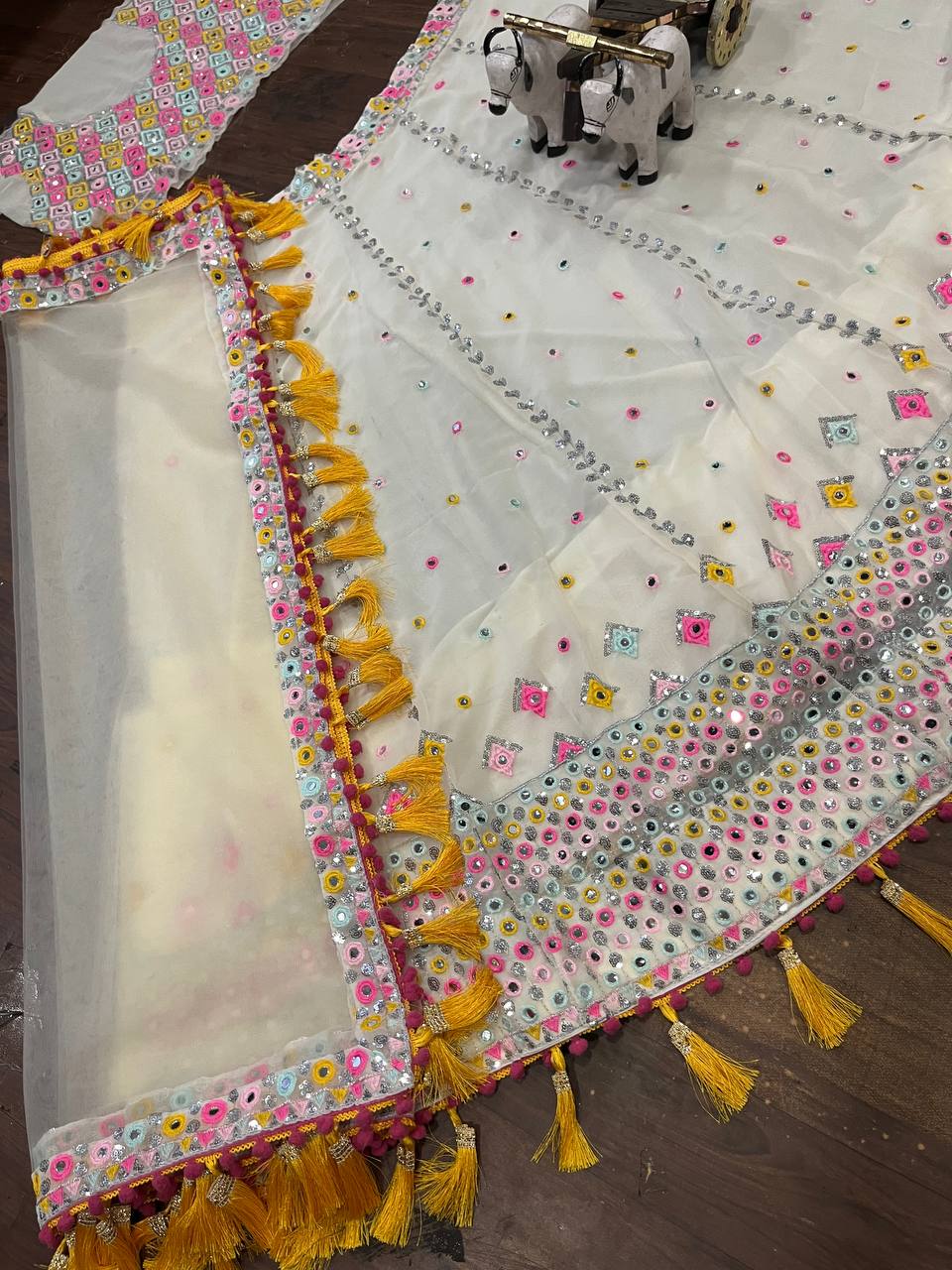 Heavy Real Mirror Embroidered Fox Georgette Lehenga Set – Glam Wedding Edition