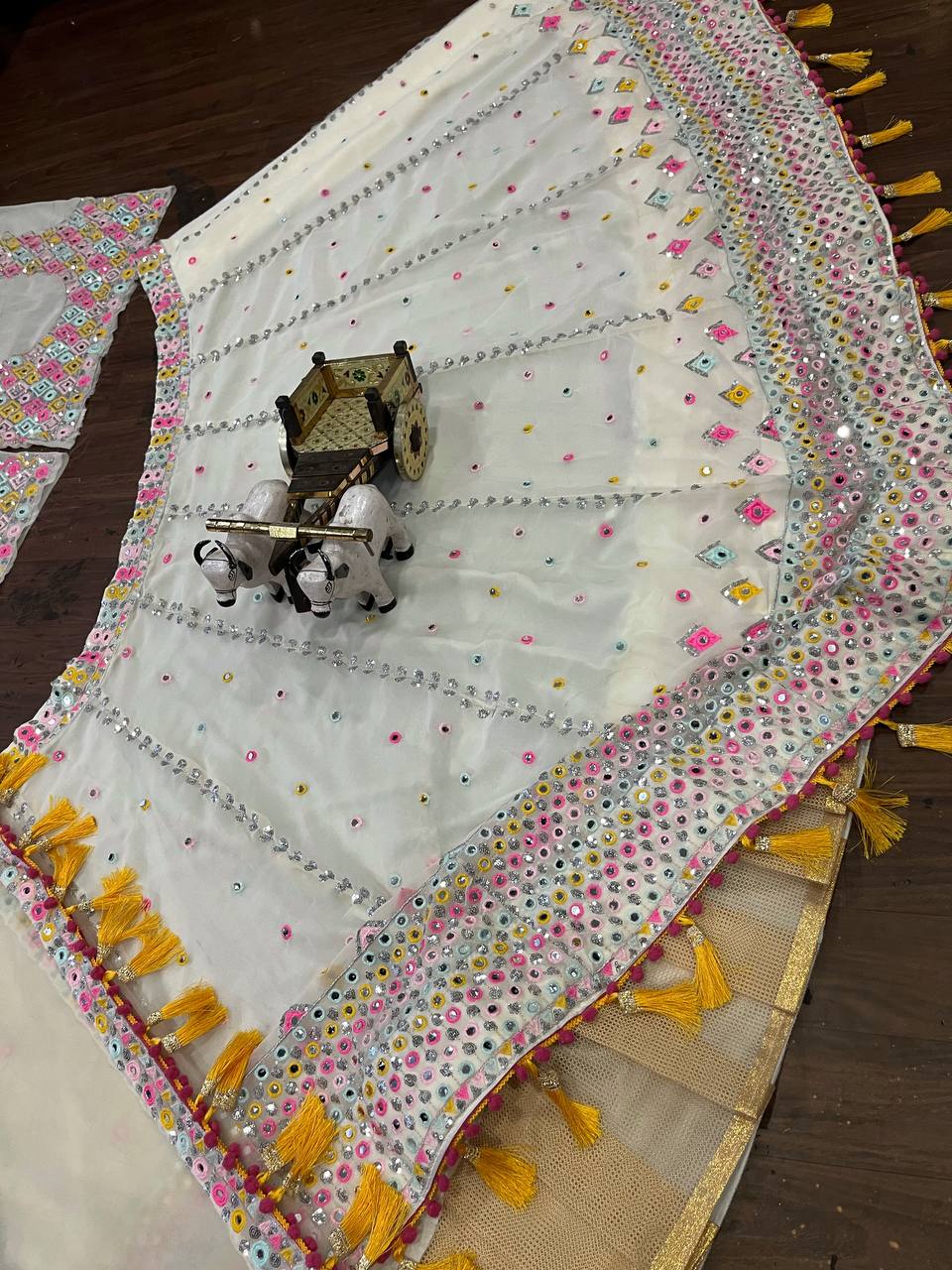 Ivory Tassel Mirror Embroidered Lehenga Choli