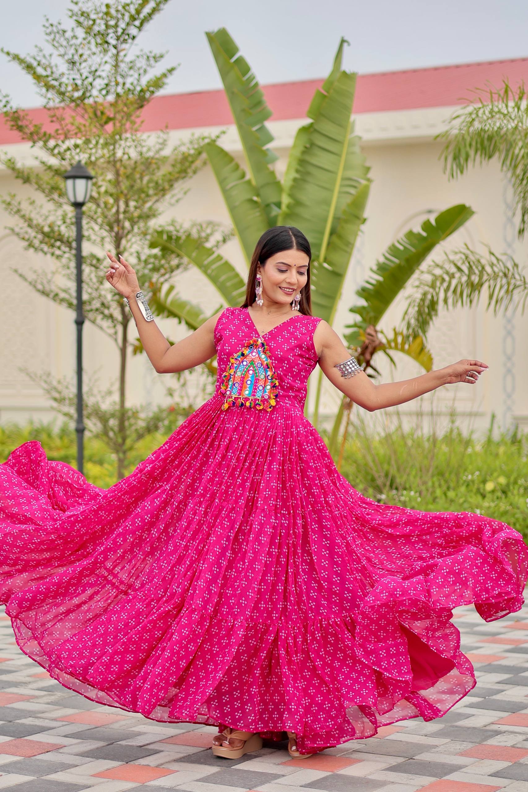 Navratri Special Gamthi Work Gown - 9 Meter Flare