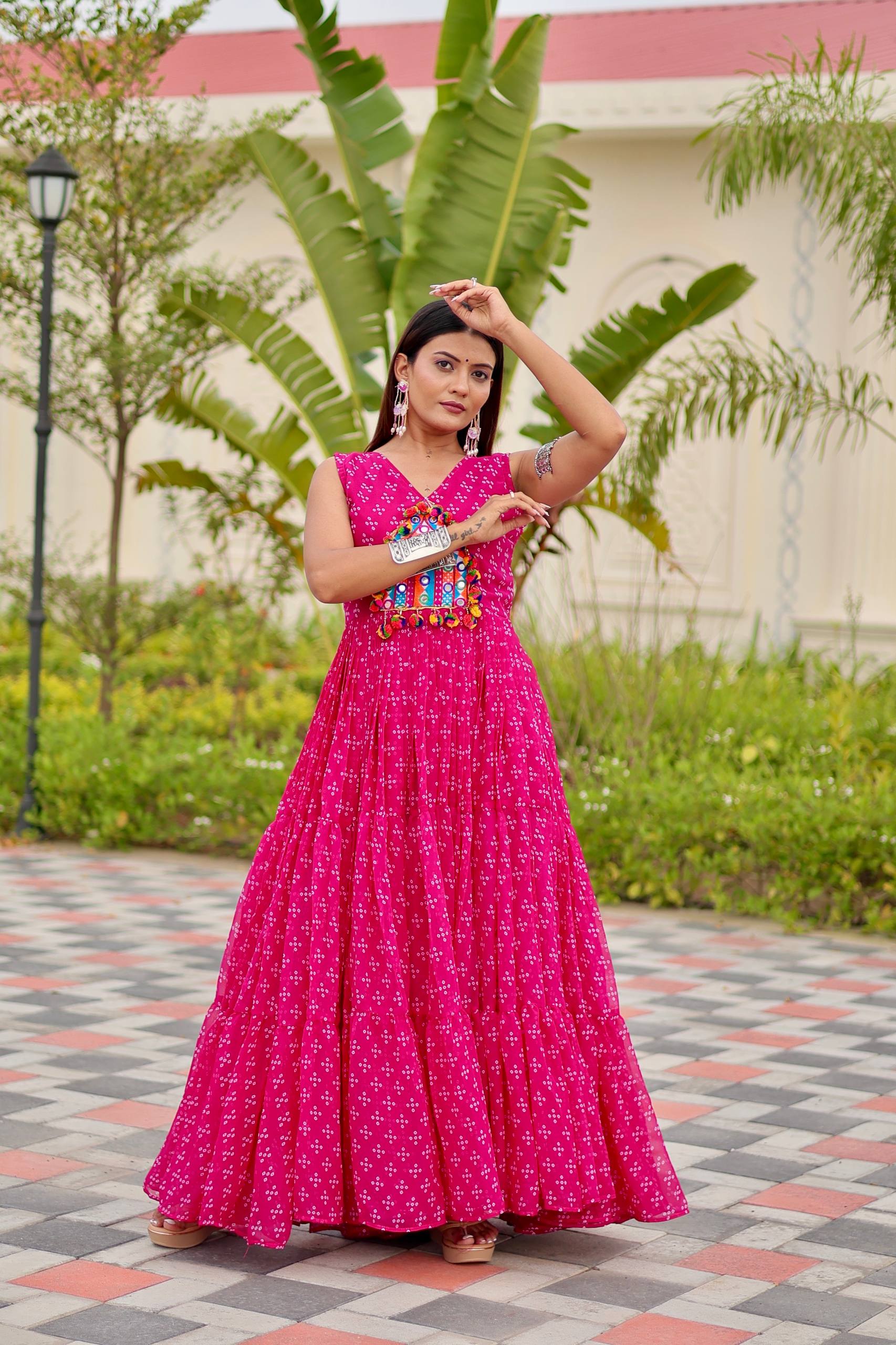 Navratri Special Gamthi Work Gown - 9 Meter Flare