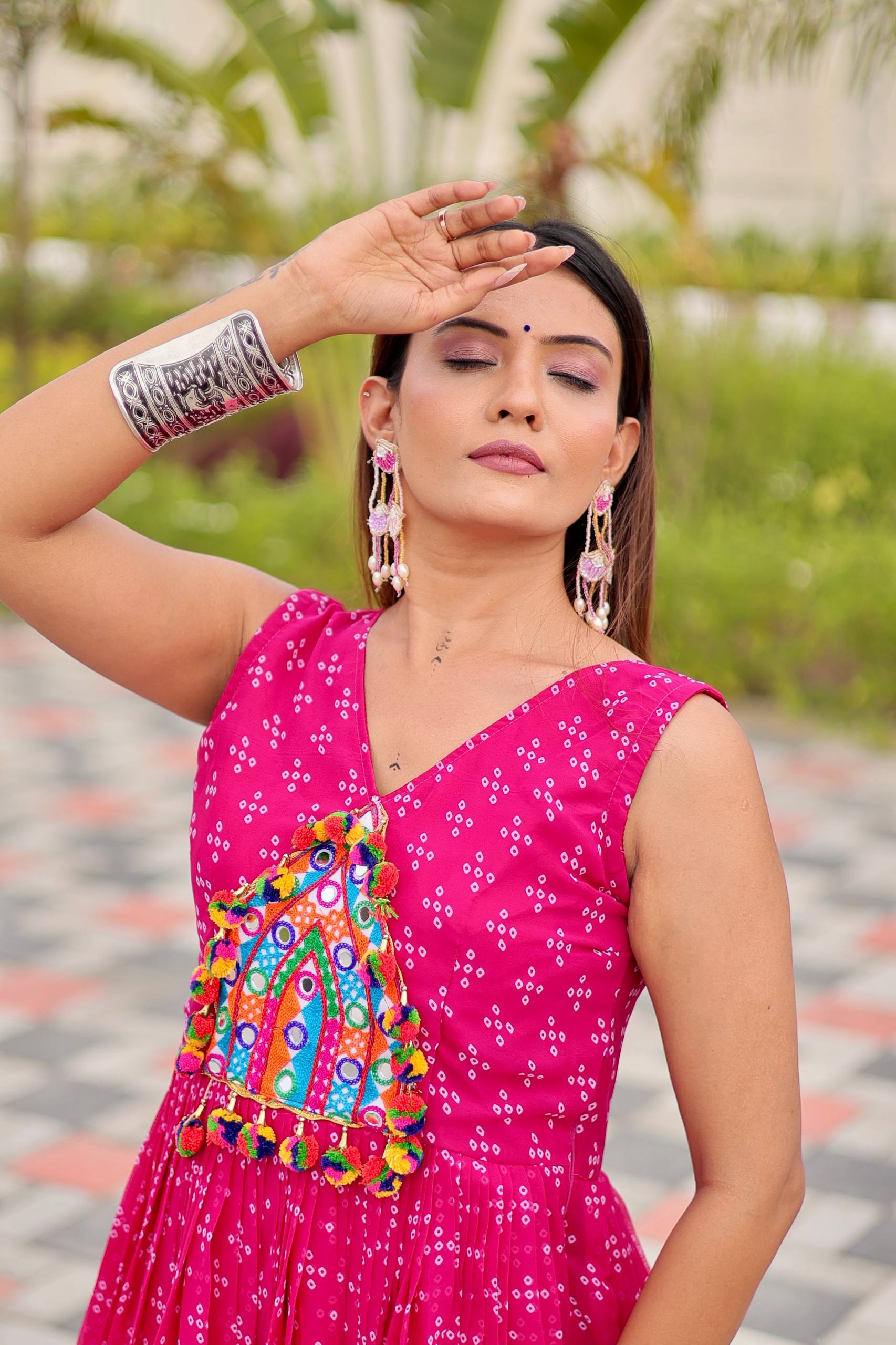 Navratri Special Gamthi Work Gown - 9 Meter Flare