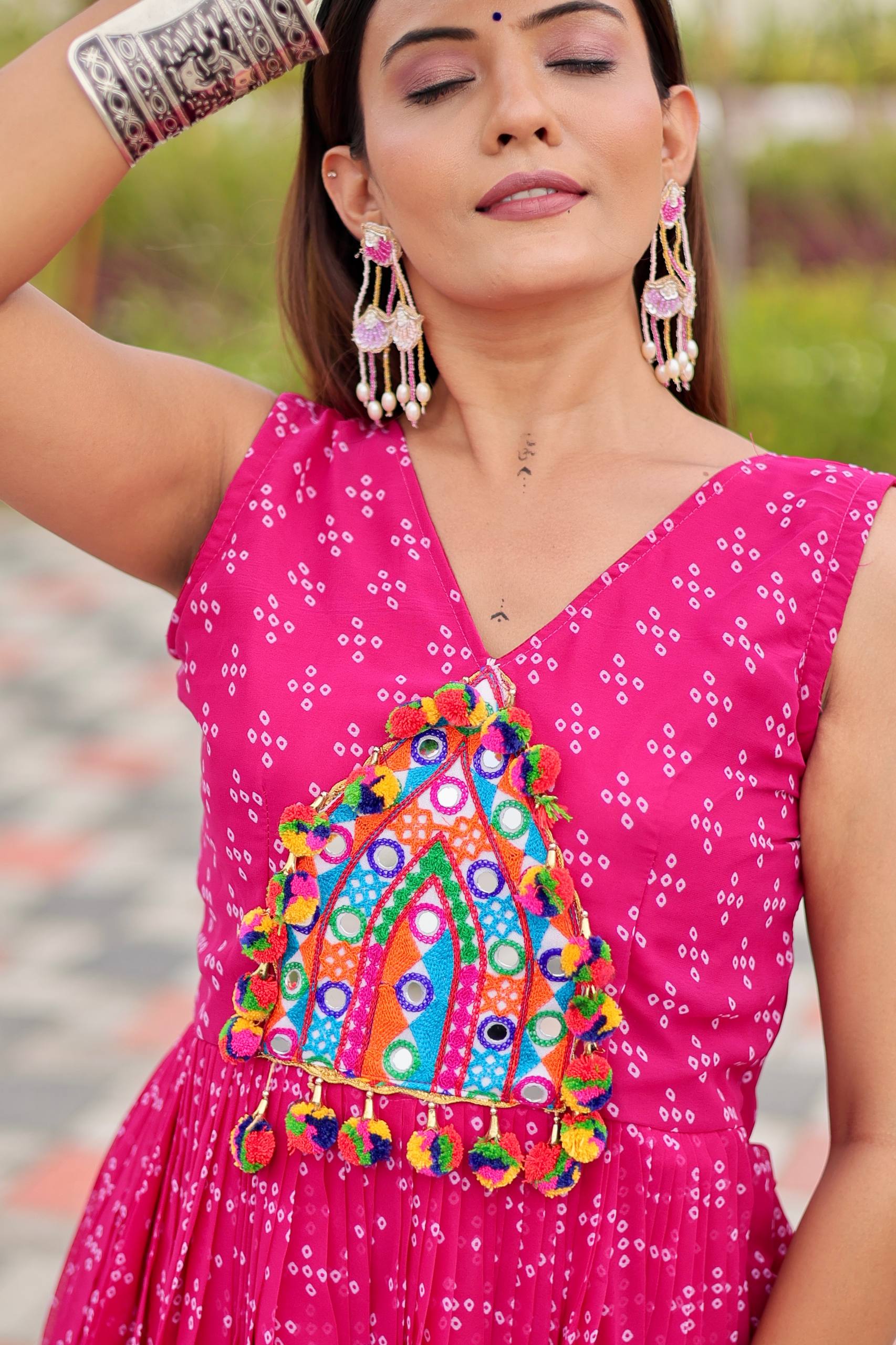 Navratri Special Gamthi Work Gown - 9 Meter Flare