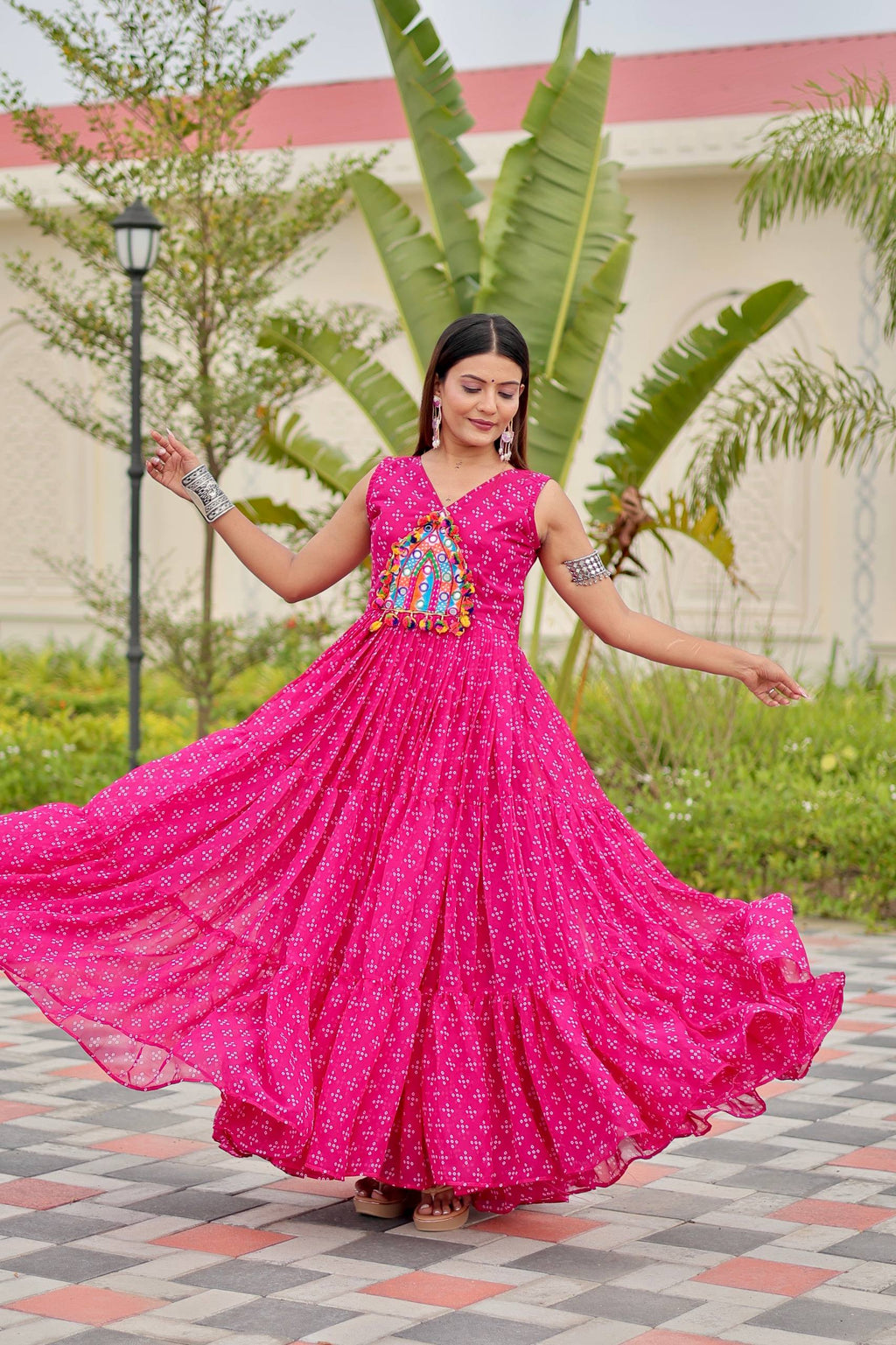 Navratri Special Gamthi Work Gown - 9 Meter Flare