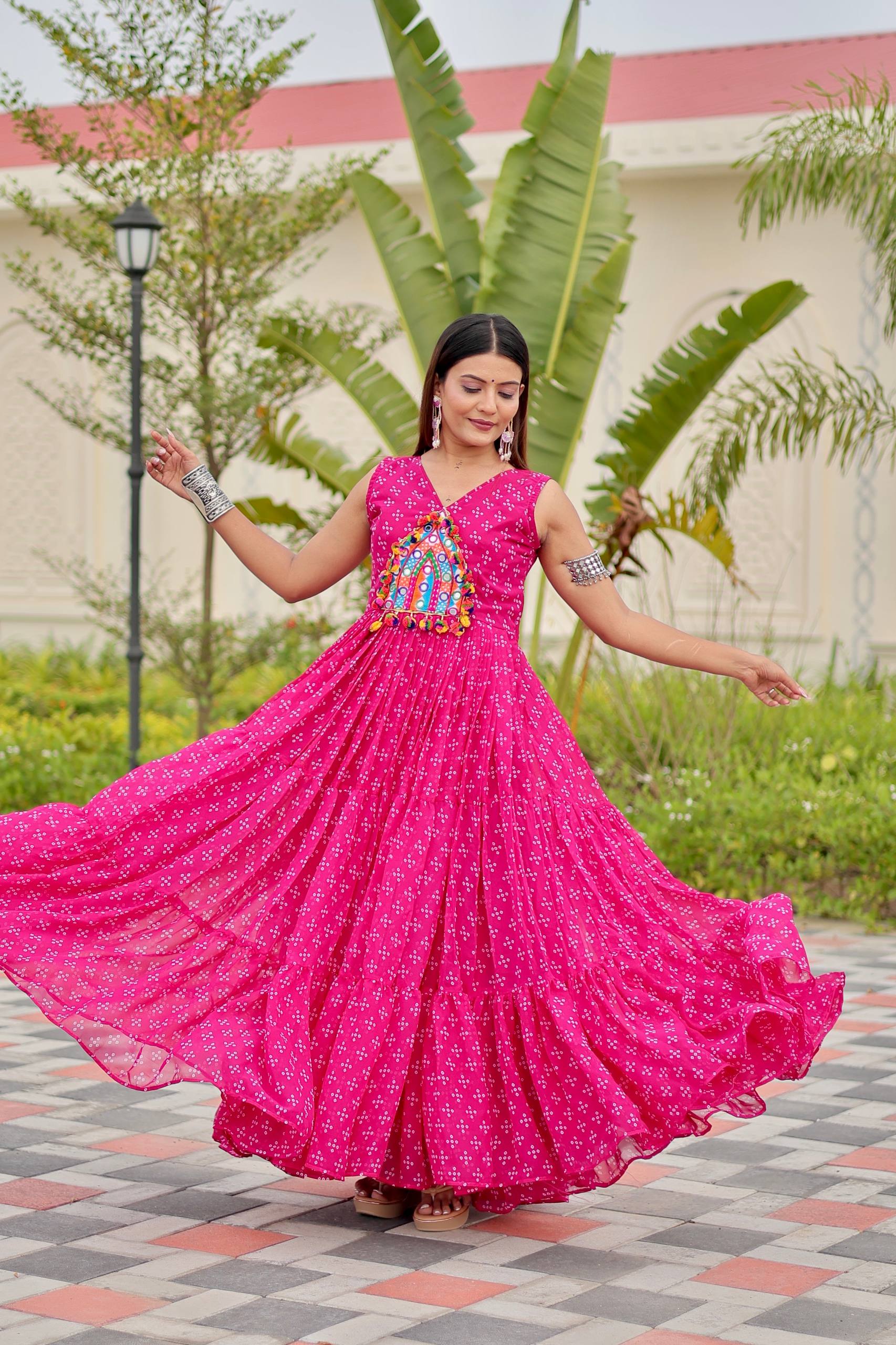 Navratri Special Gamthi Work Gown - 9 Meter Flare