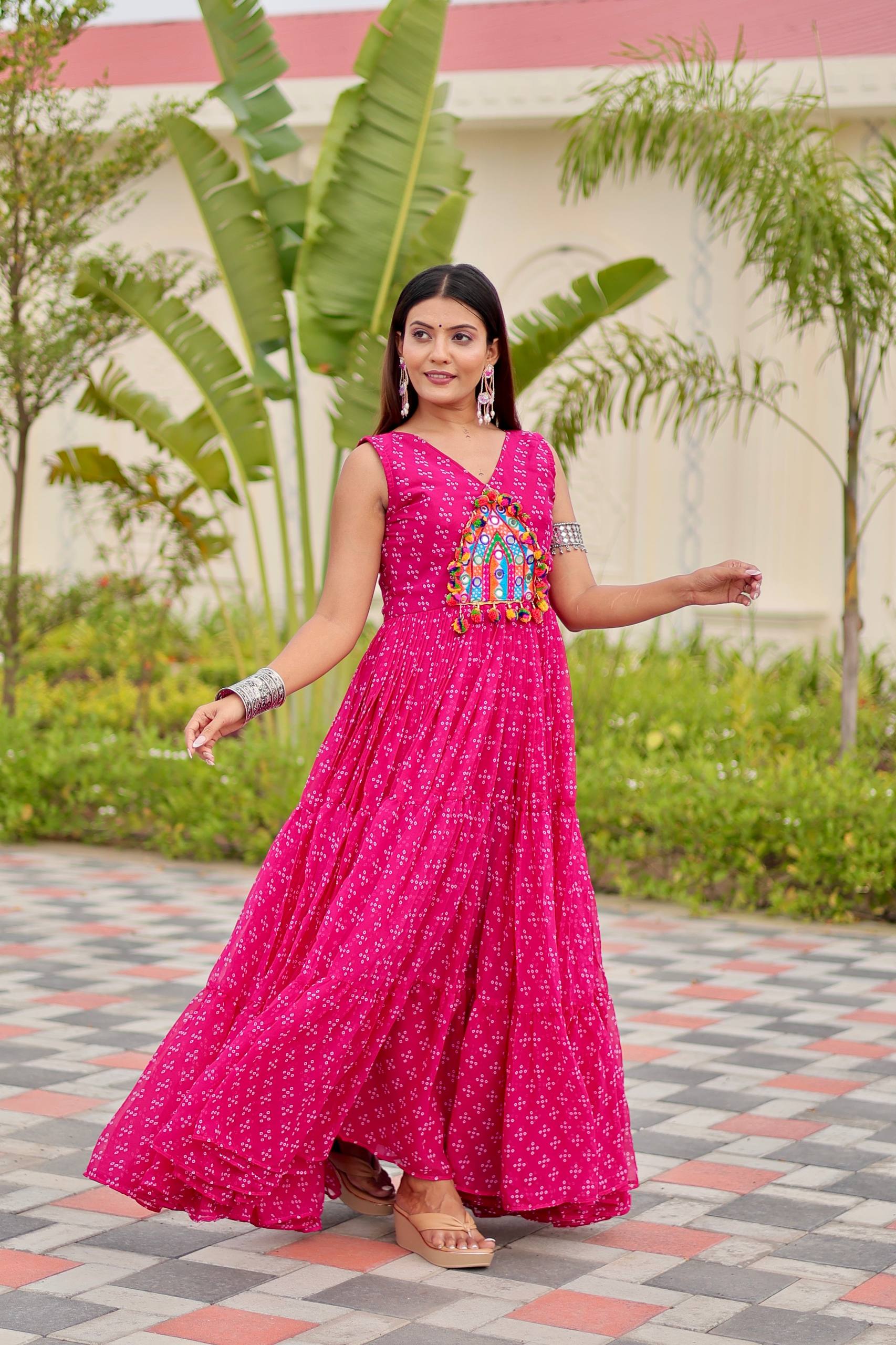 Navratri Special Gamthi Work Gown - 9 Meter Flare