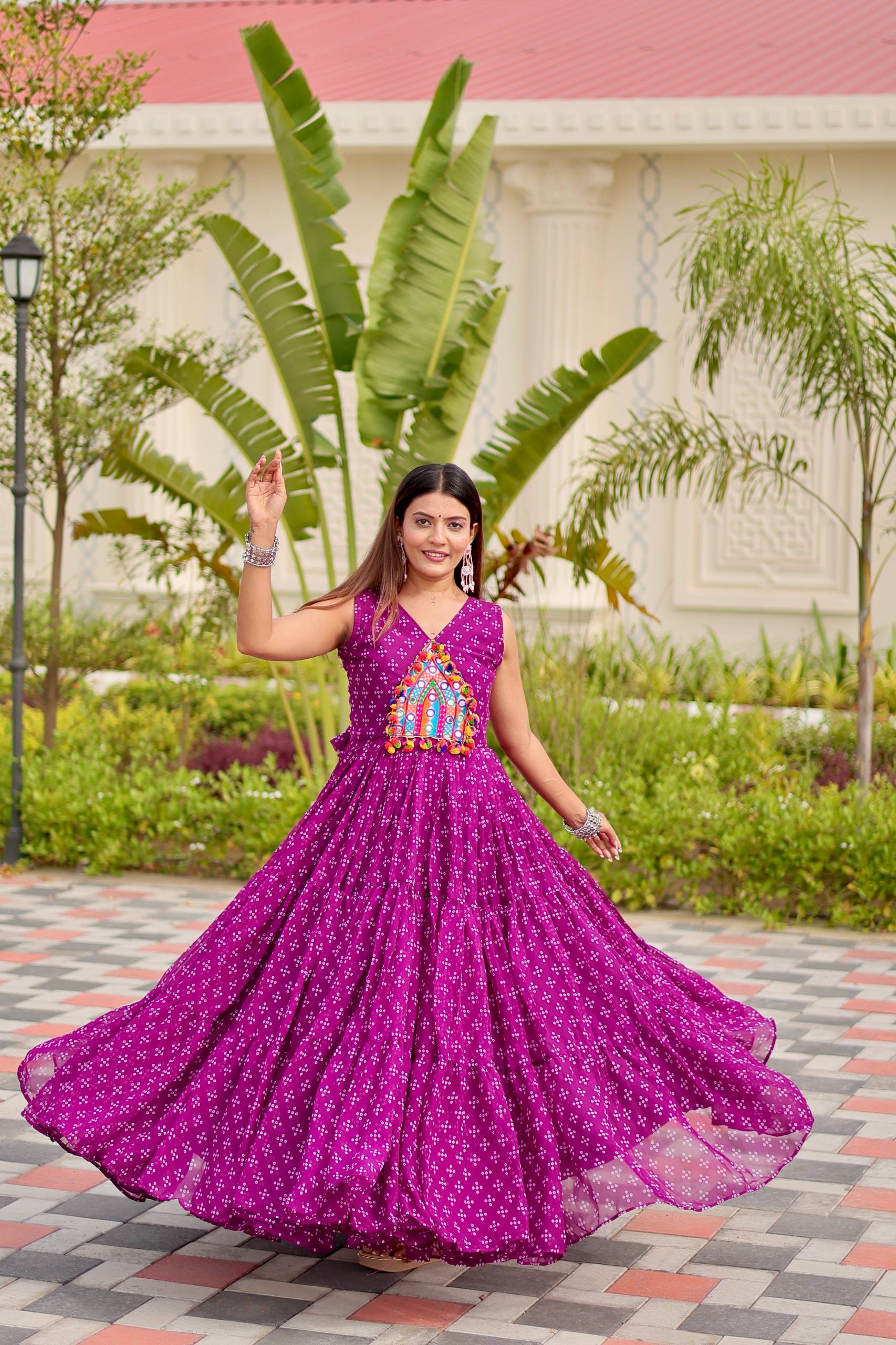 Navratri Special Gamthi Work Gown - 9 Meter Flare