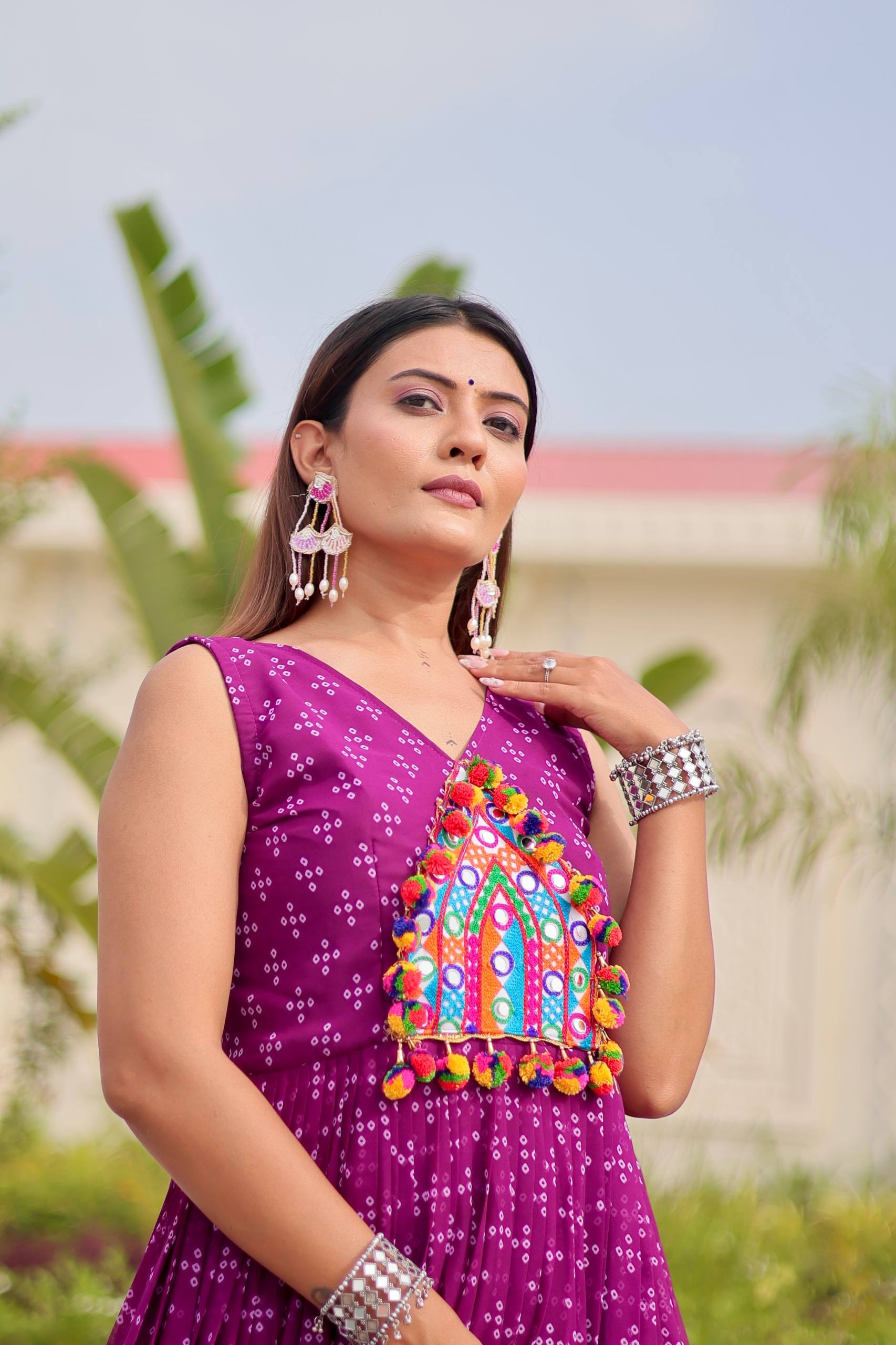 Navratri Special Gamthi Work Gown - 9 Meter Flare