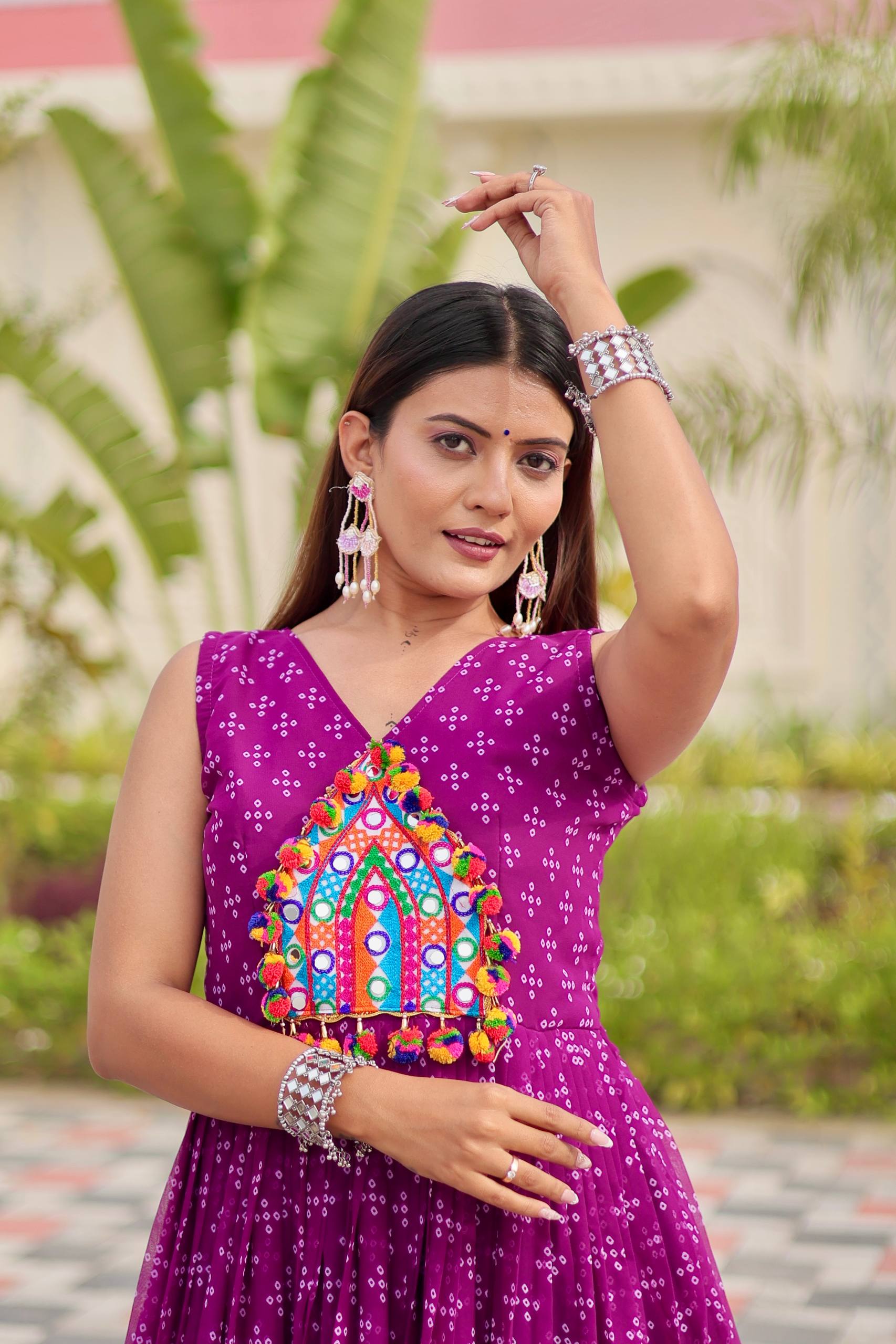 Navratri Special Gamthi Work Gown - 9 Meter Flare