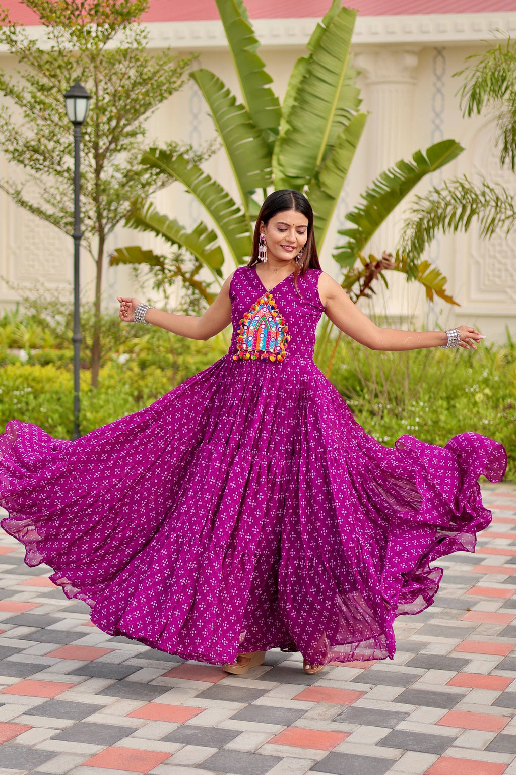 Navratri Special Gamthi Work Gown - 9 Meter Flare