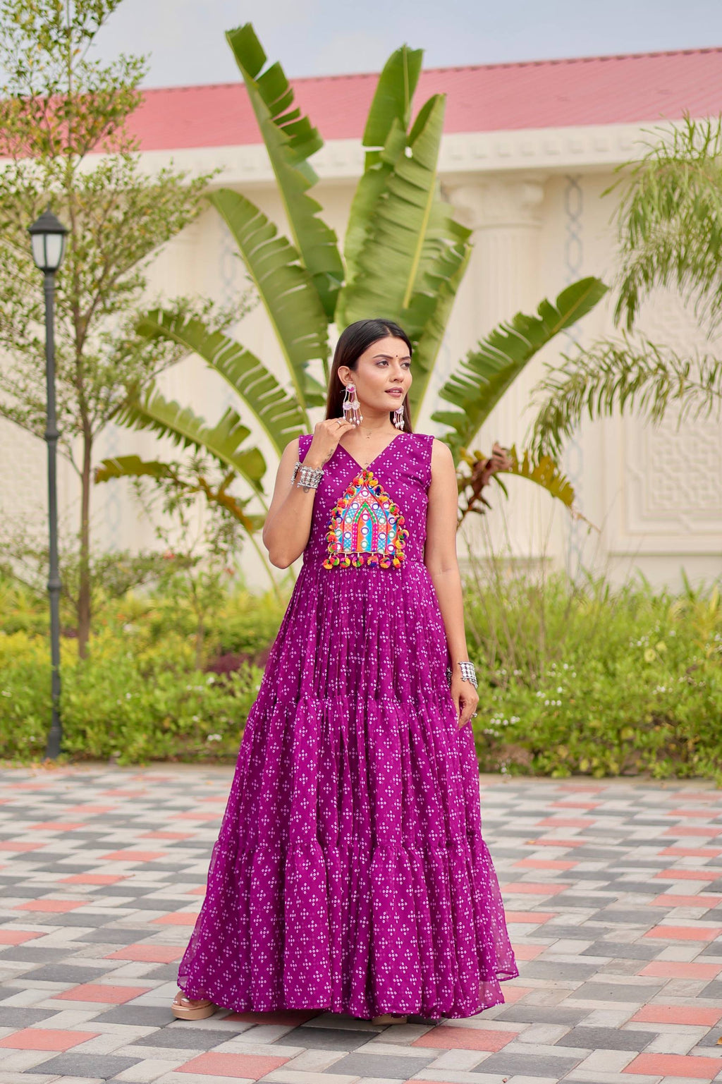 Navratri Special Gamthi Work Gown - 9 Meter Flare