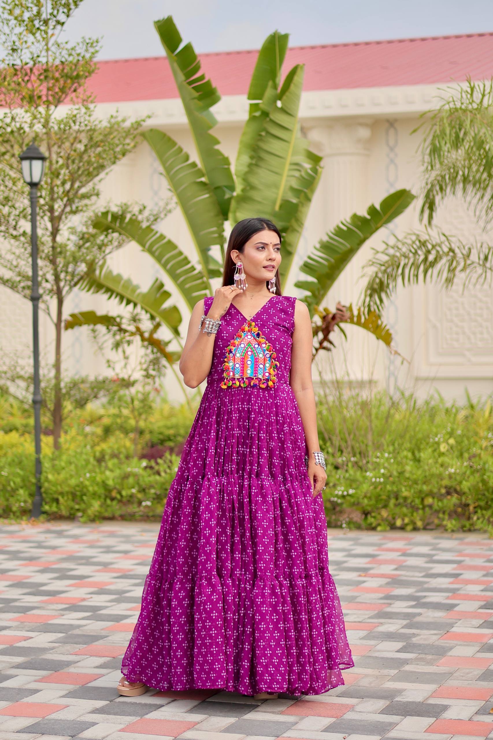 Navratri Special Gamthi Work Gown - 9 Meter Flare
