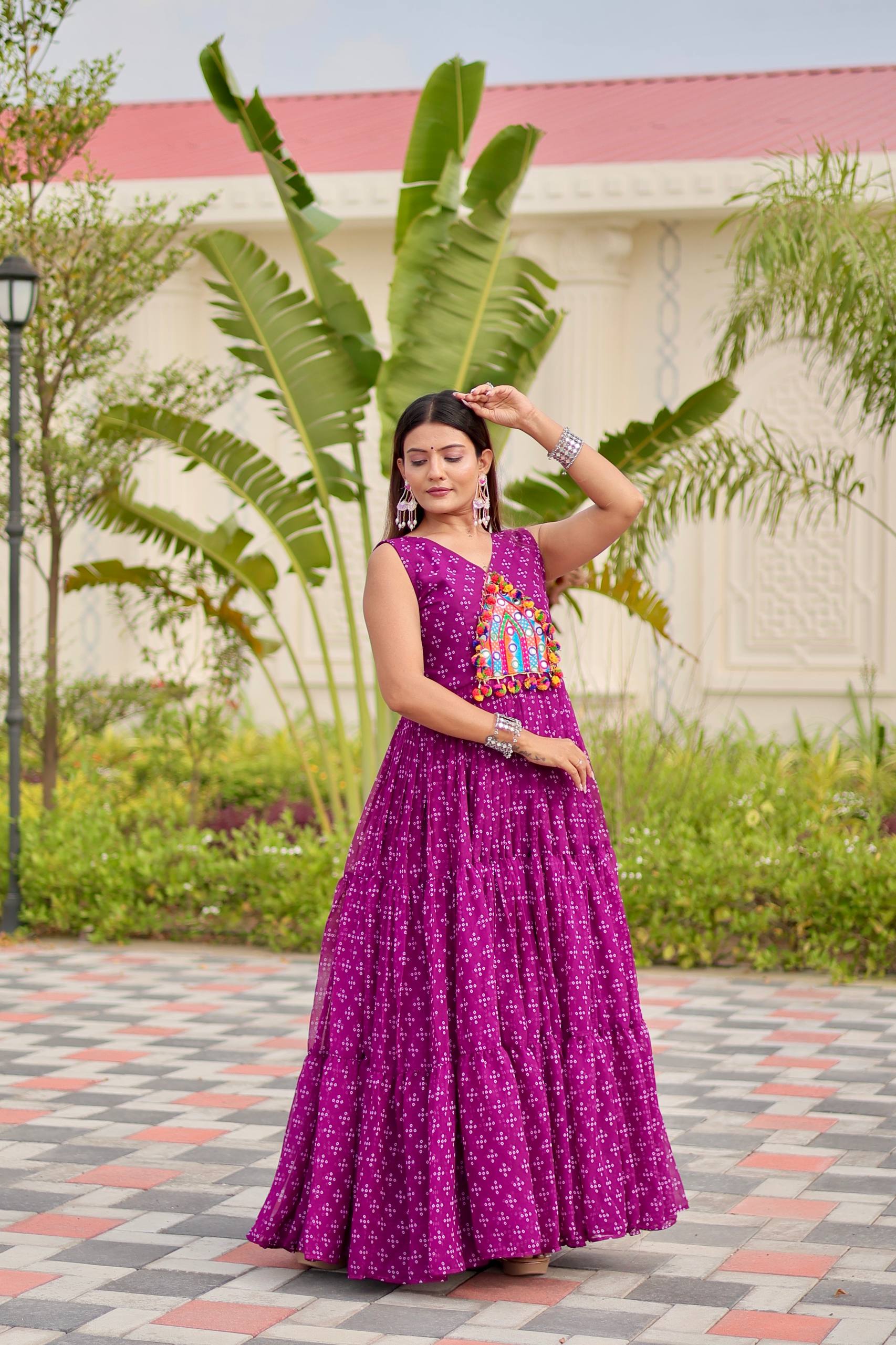 Navratri Special Gamthi Work Gown - 9 Meter Flare