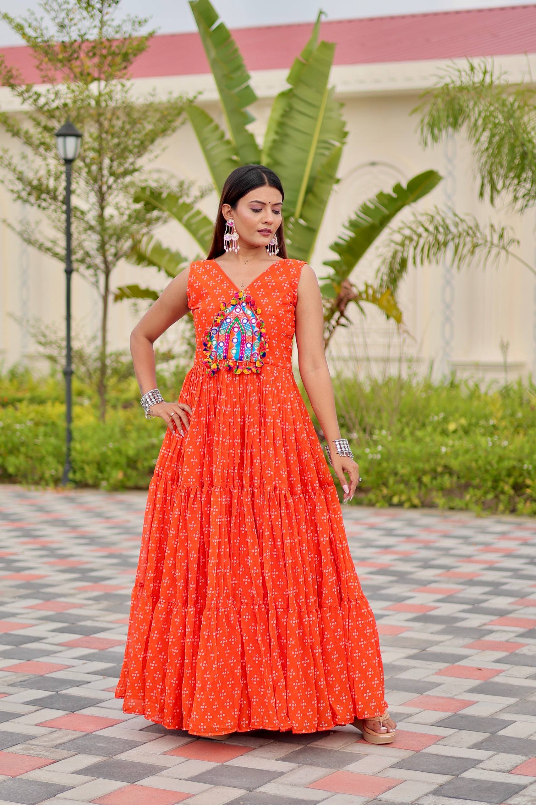 Navratri Special Gamthi Work Gown - 9 Meter Flare