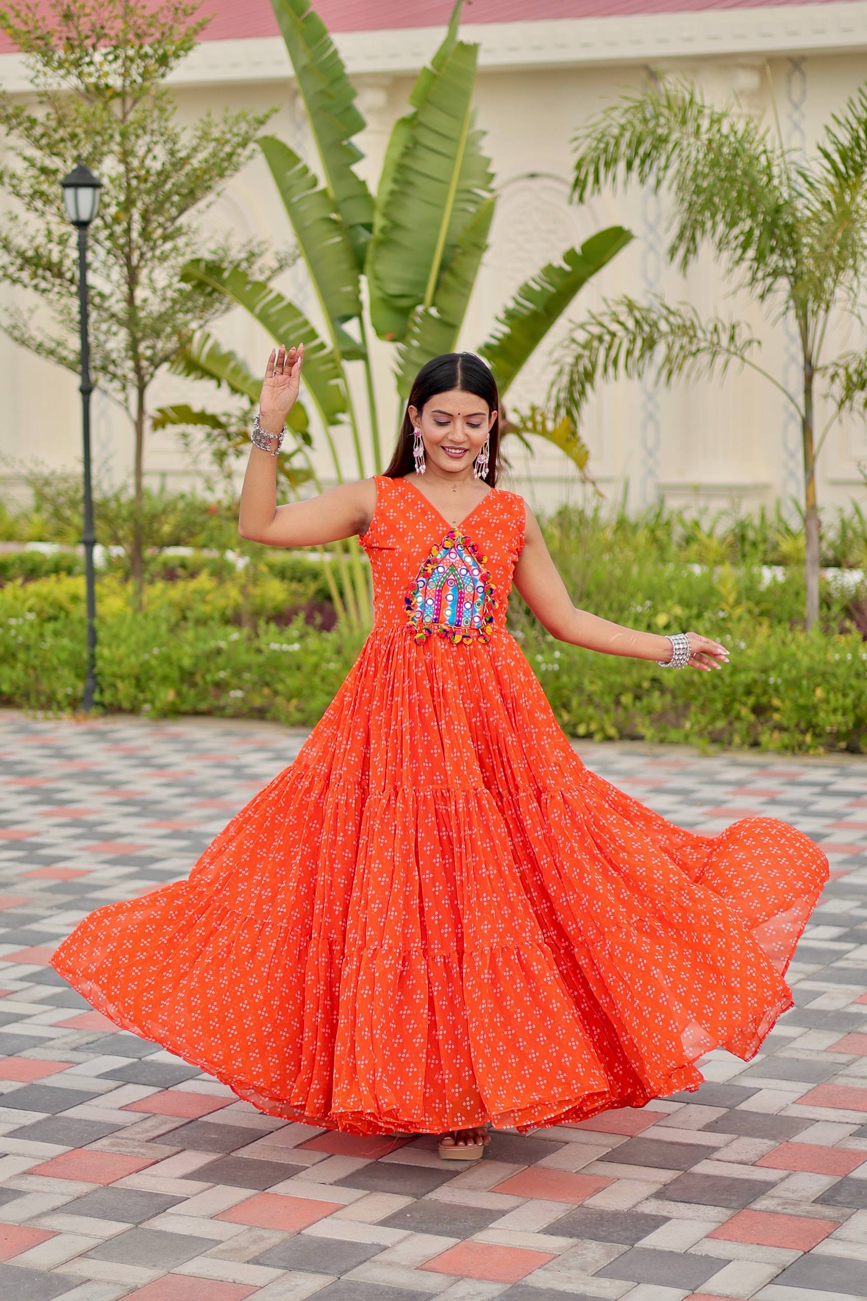Navratri Special Gamthi Work Gown - 9 Meter Flare