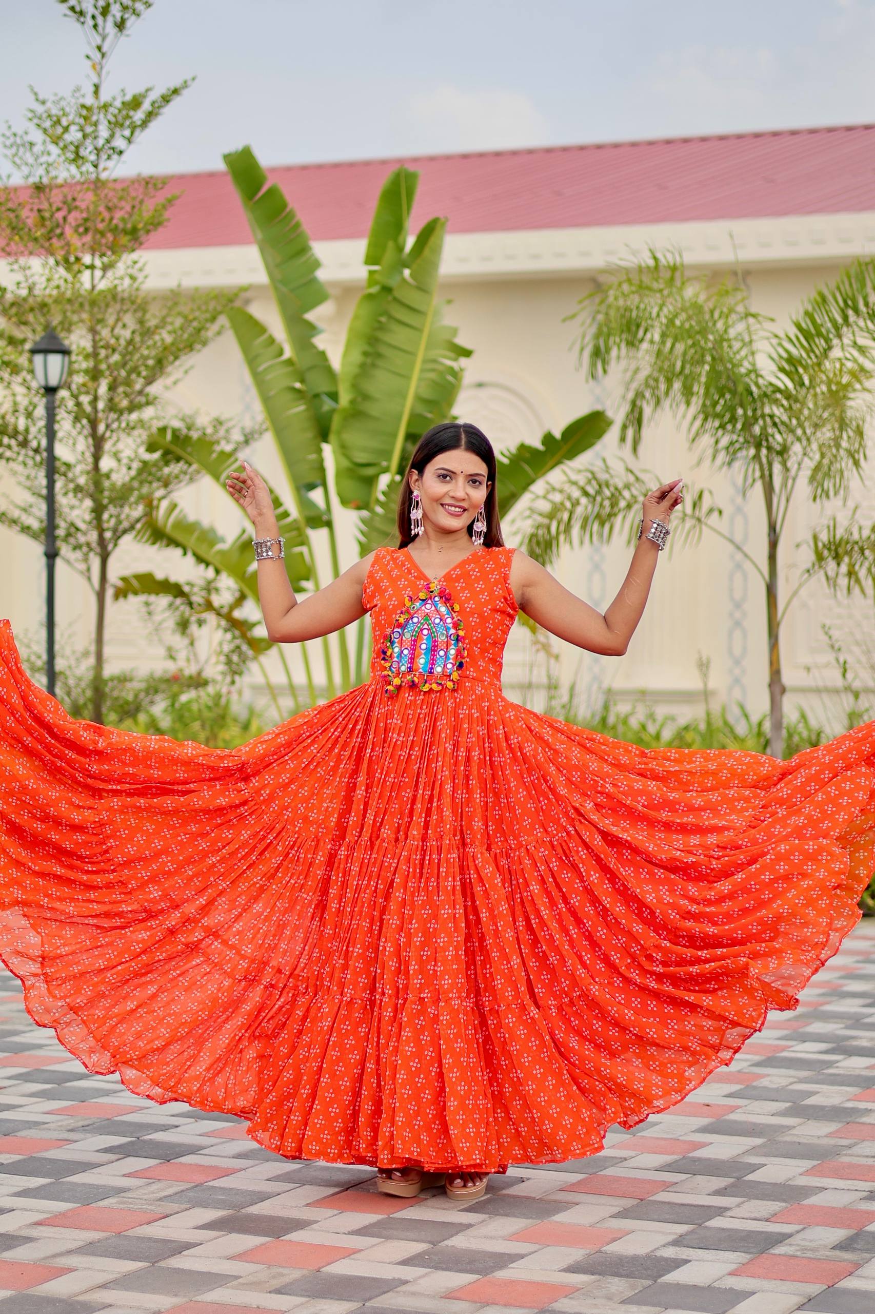 Navratri Special Gamthi Work Gown - 9 Meter Flare