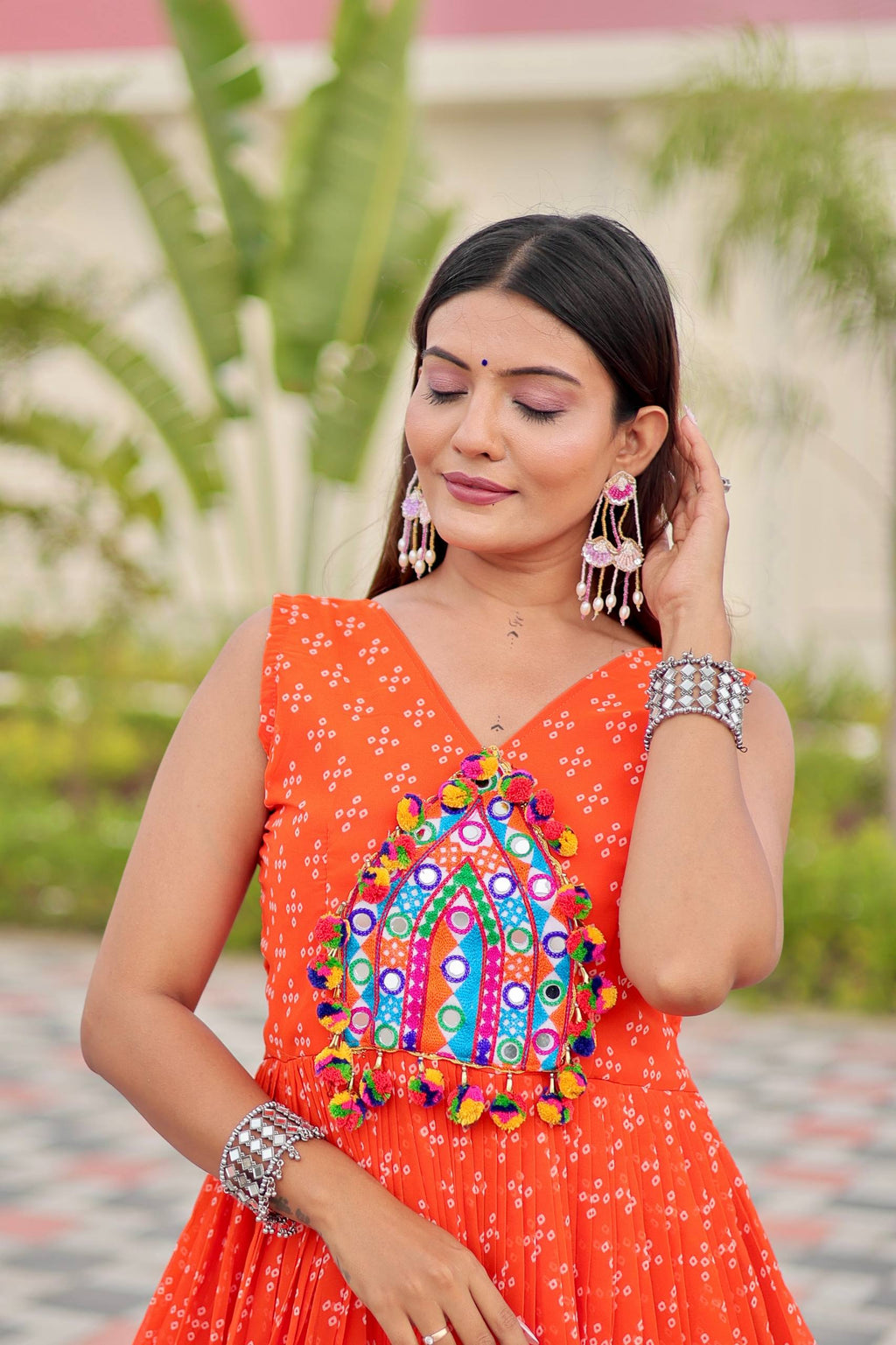 Navratri Special Gamthi Work Gown - 9 Meter Flare