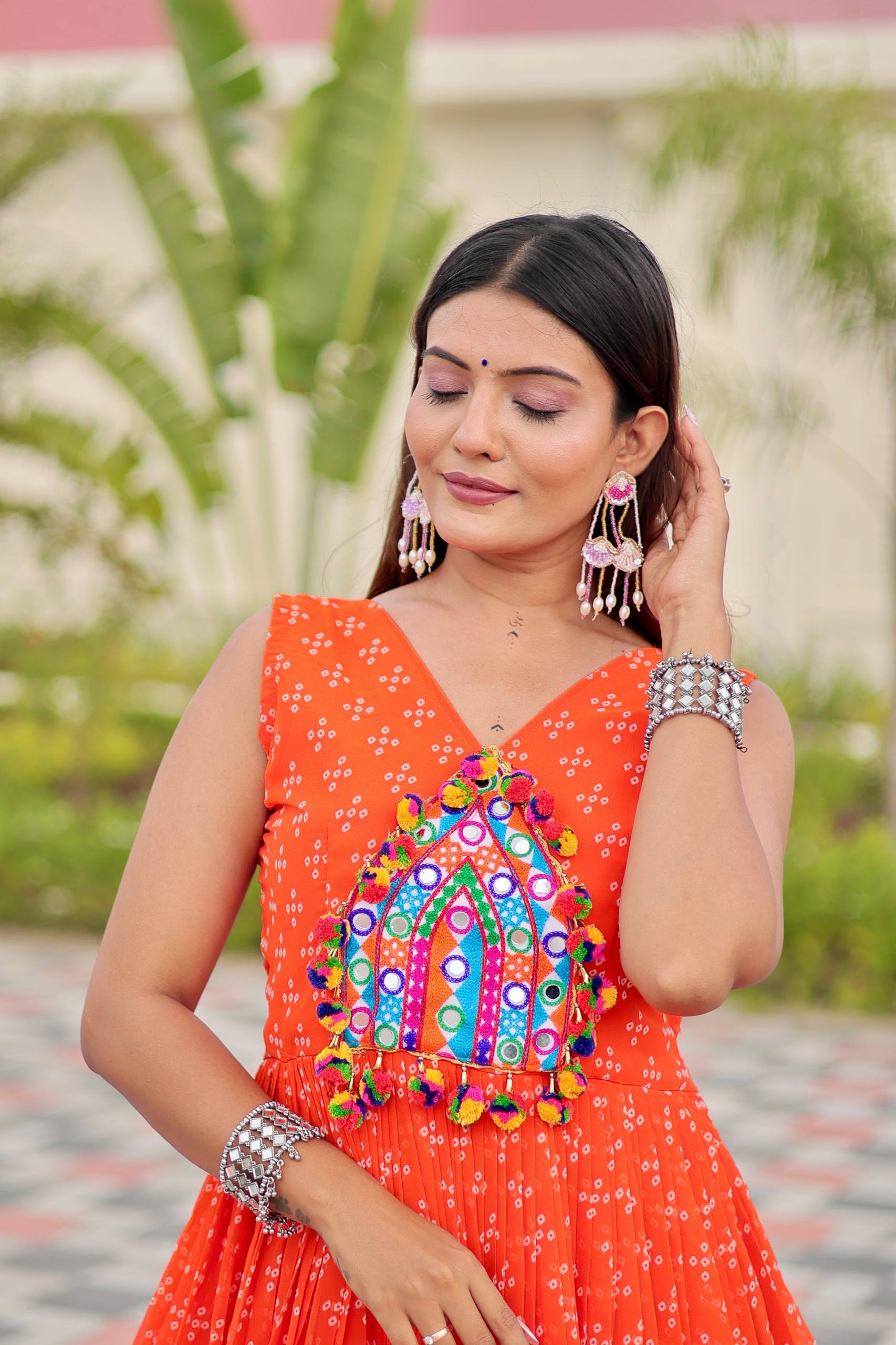 Navratri Special Gamthi Work Gown - 9 Meter Flare