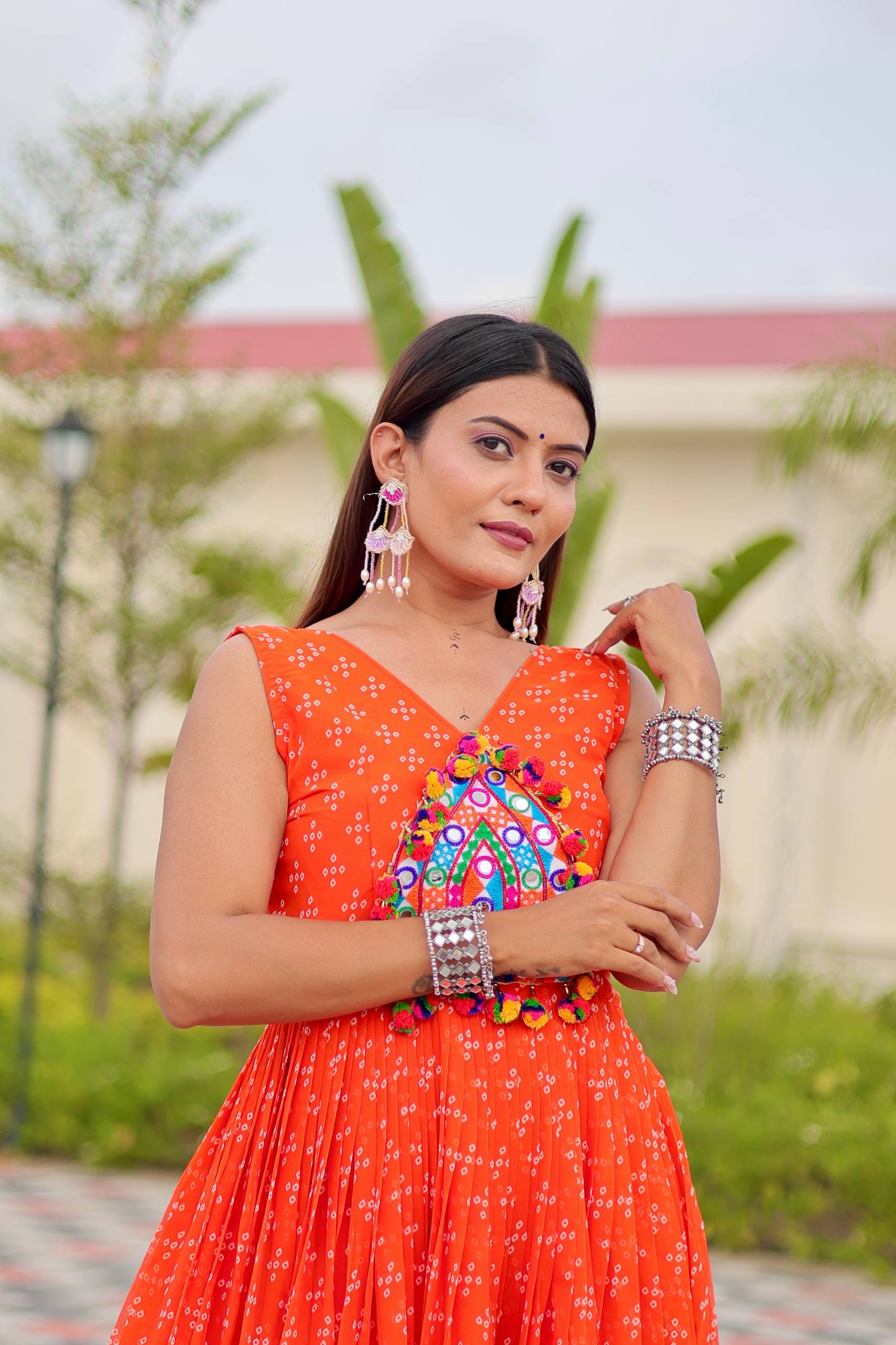 Navratri Special Gamthi Work Gown - 9 Meter Flare