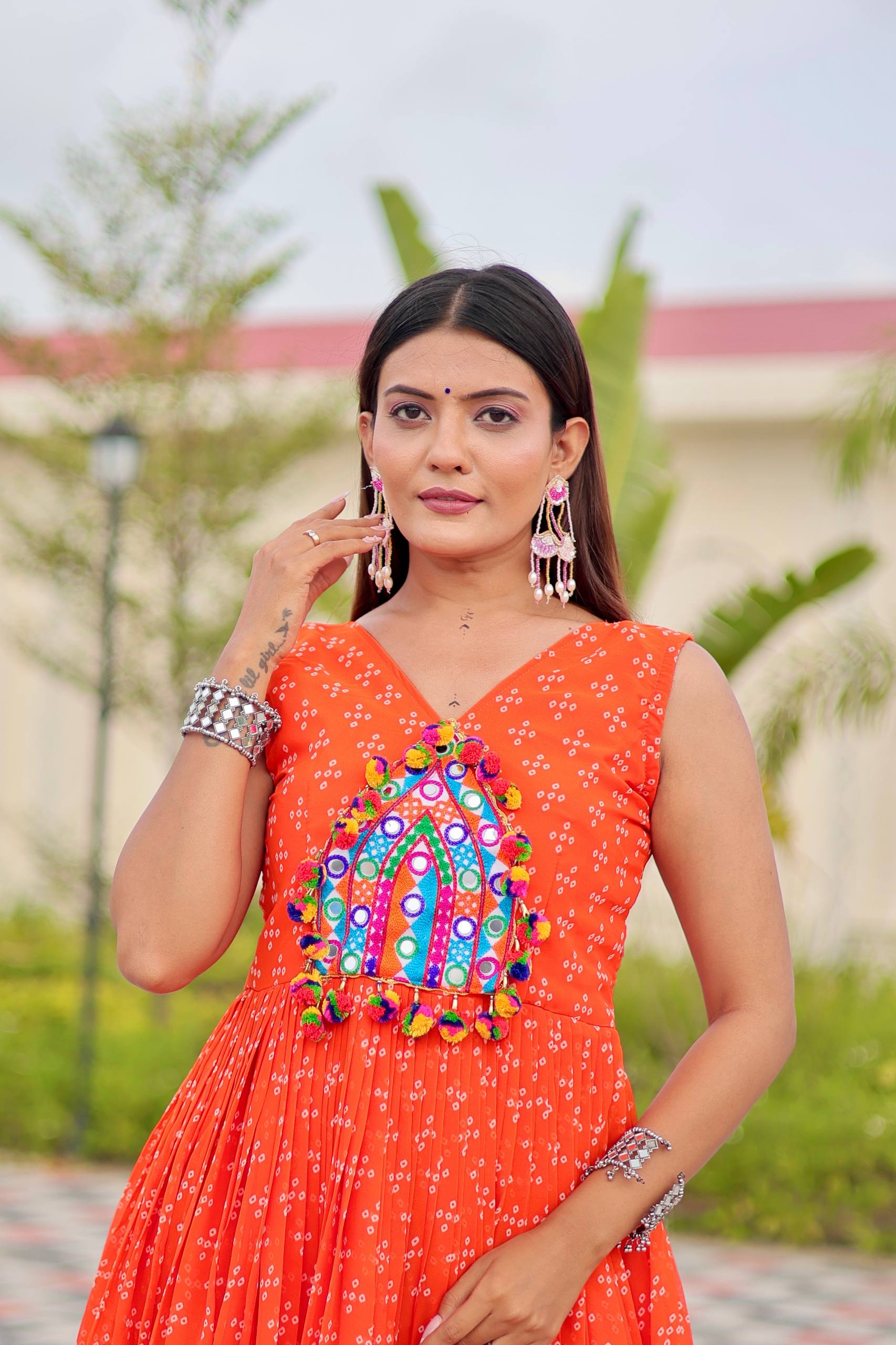 Navratri Special Gamthi Work Gown - 9 Meter Flare