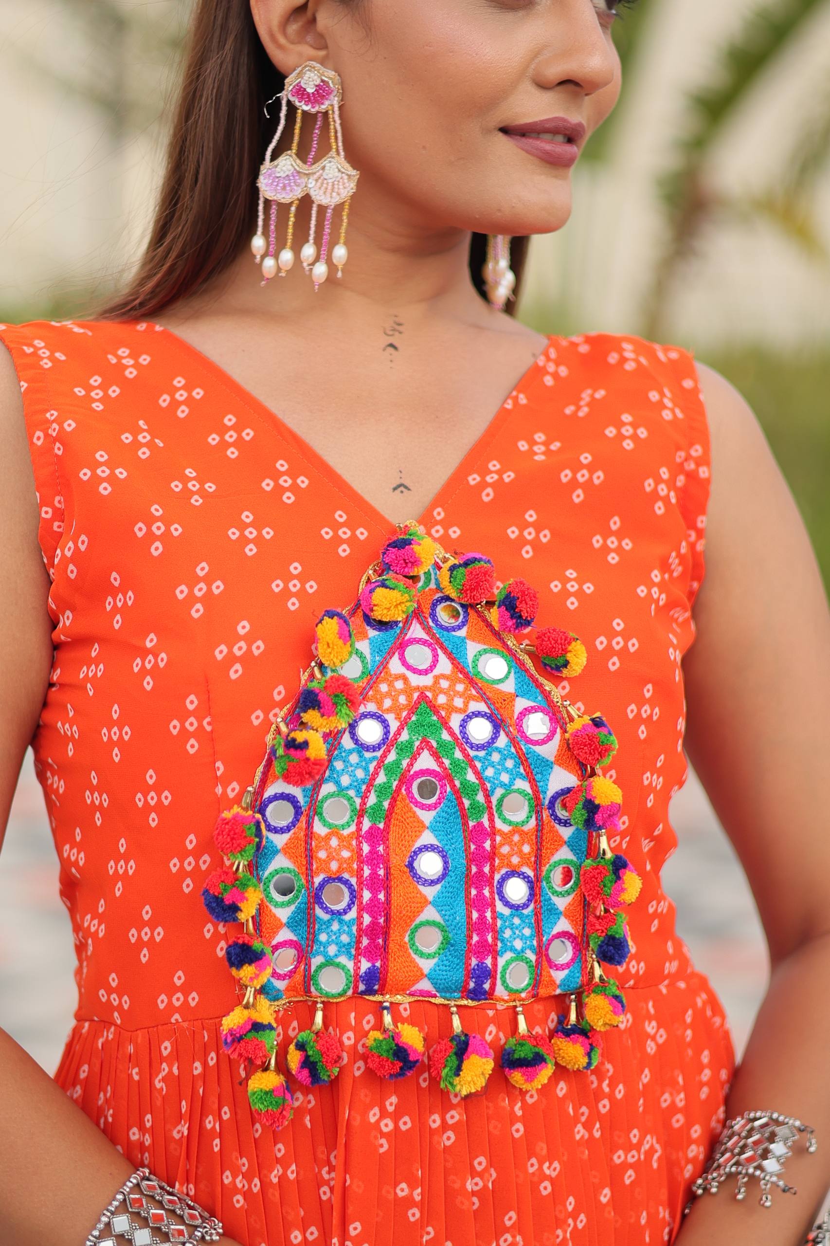 Navratri Special Gamthi Work Gown - 9 Meter Flare